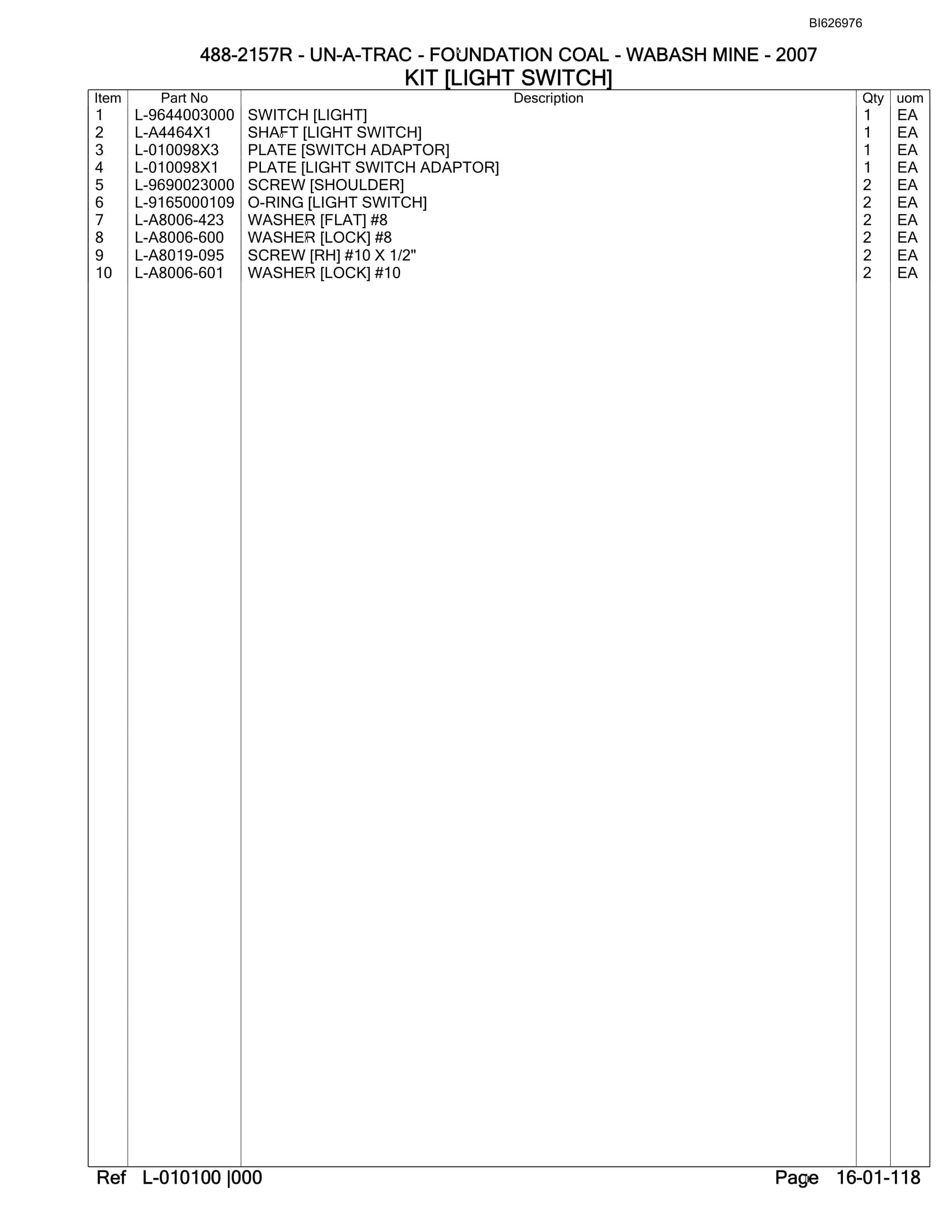 Bucyrus 488-2157R UN-A-TRAC Parts Catalog BI626976-2