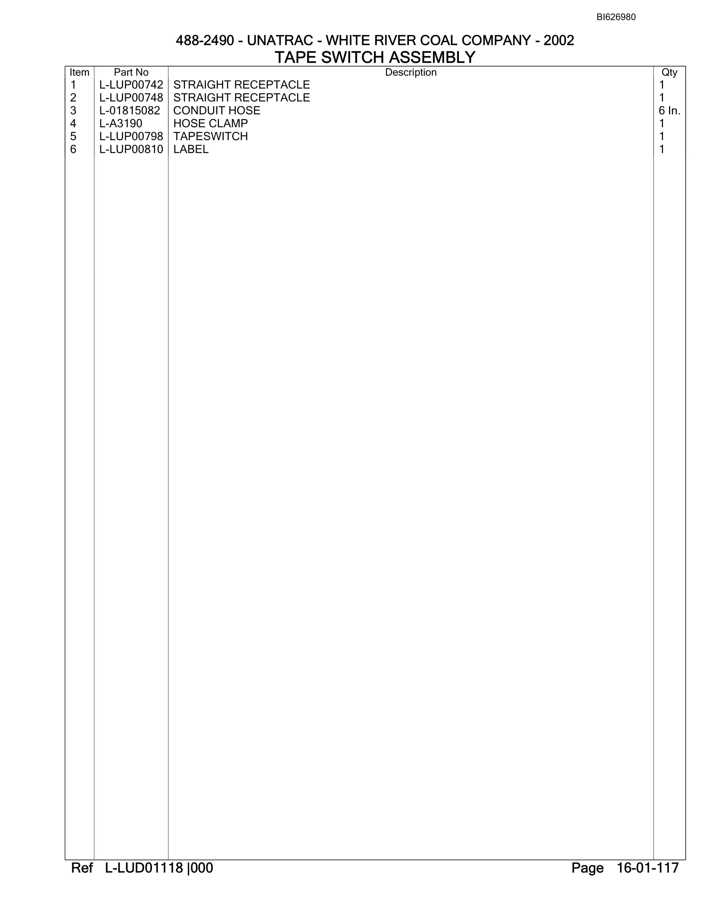 Bucyrus 488-2490 UN-A-TRAC Parts Catalog BI626980-2