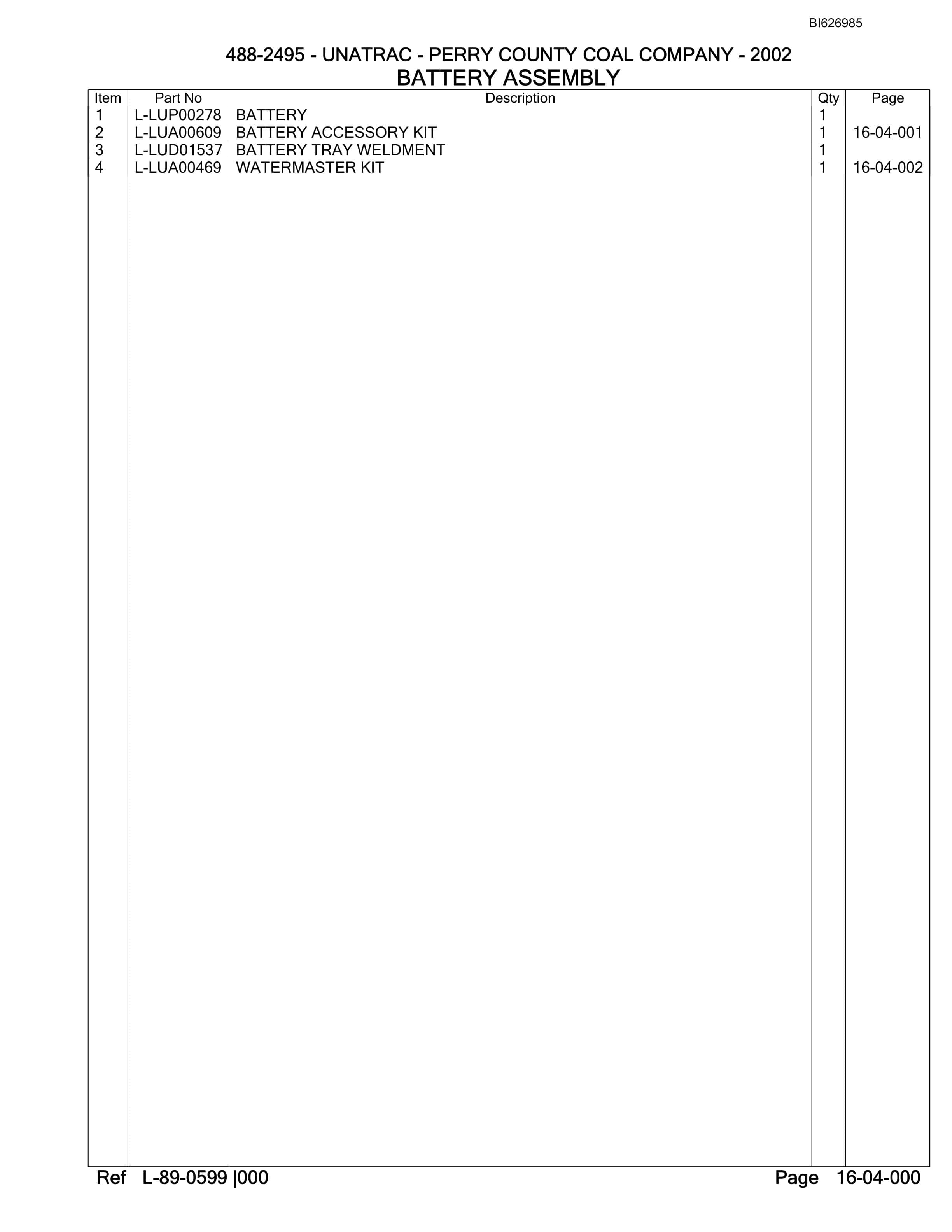 Bucyrus 488-2495 UN-A-TRAC Parts Catalog BI626985-4