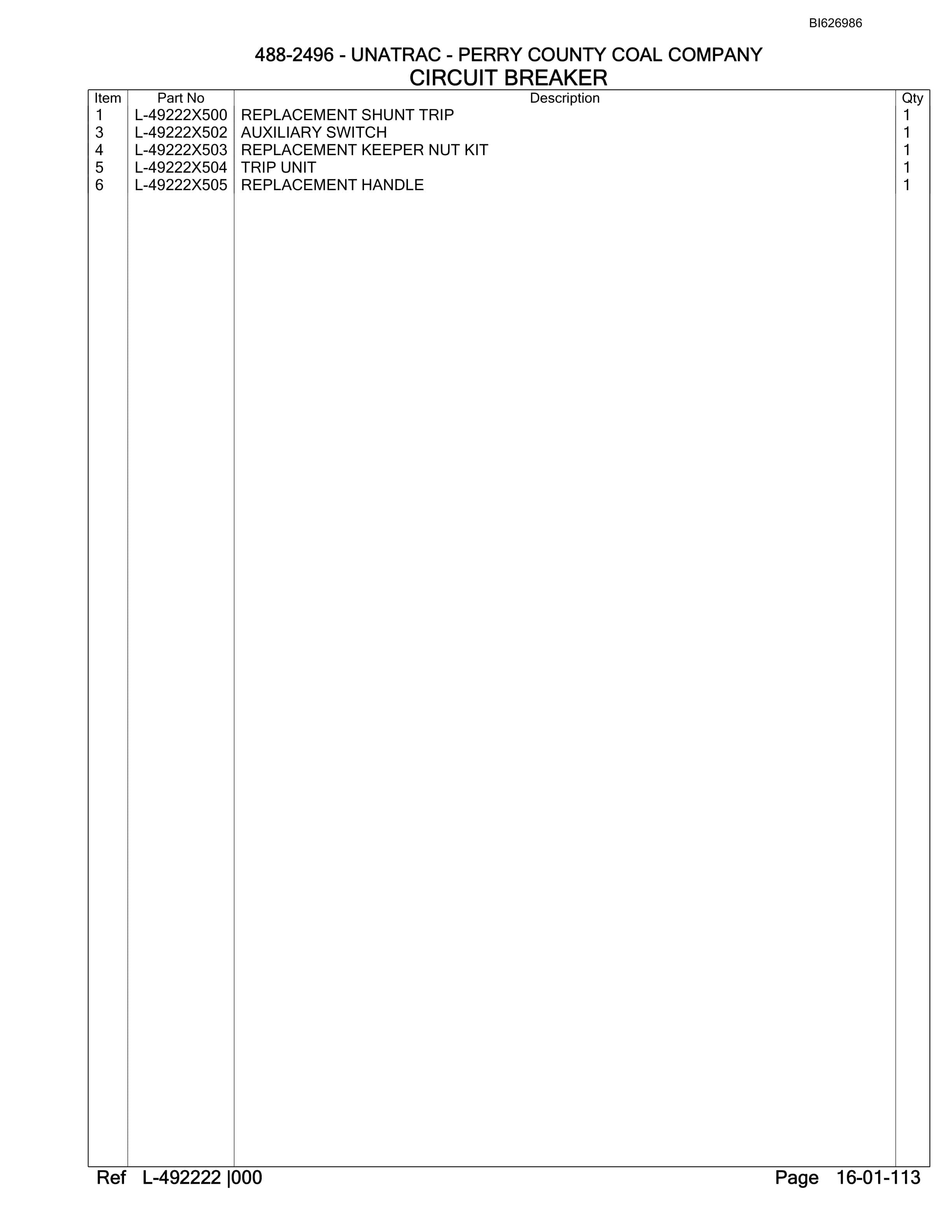 Bucyrus 488-2496 UN-A-TRAC Parts Catalog BI626986-2