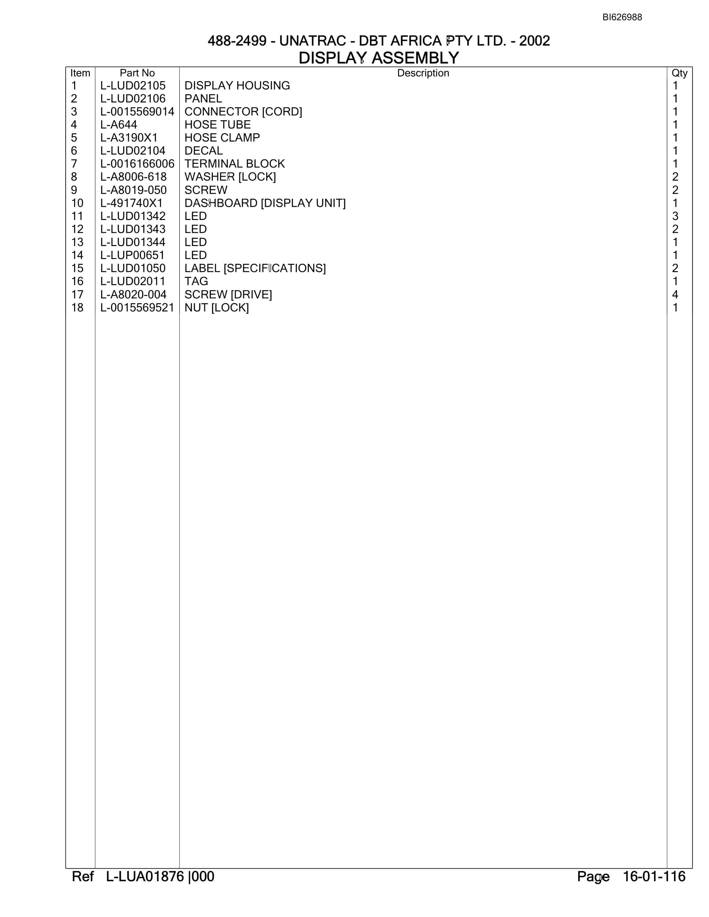 Bucyrus 488-2499 UN-A-TRAC Parts Catalog BI626988-2