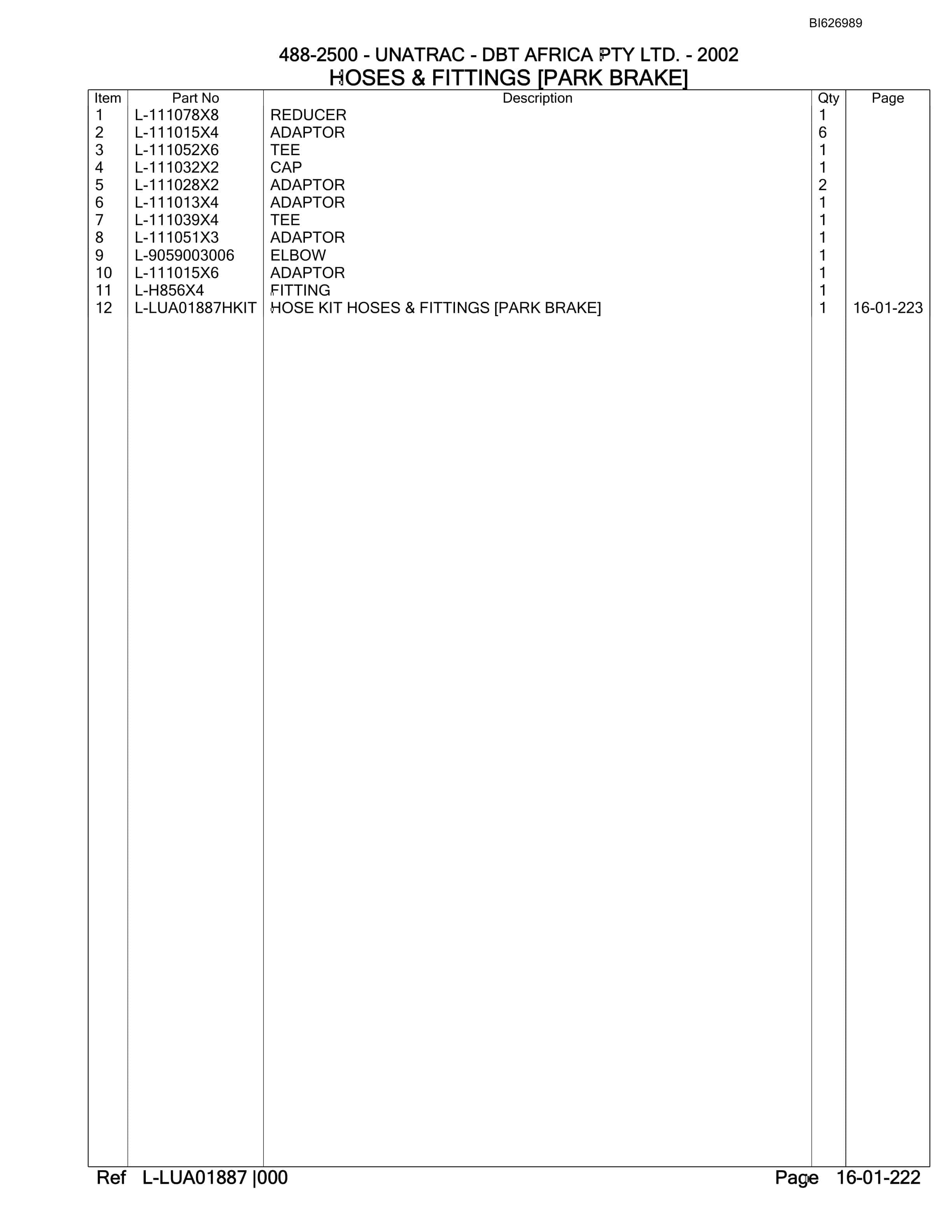 Bucyrus 488-2500 UN-A-TRAC Parts Catalog BI626989-4