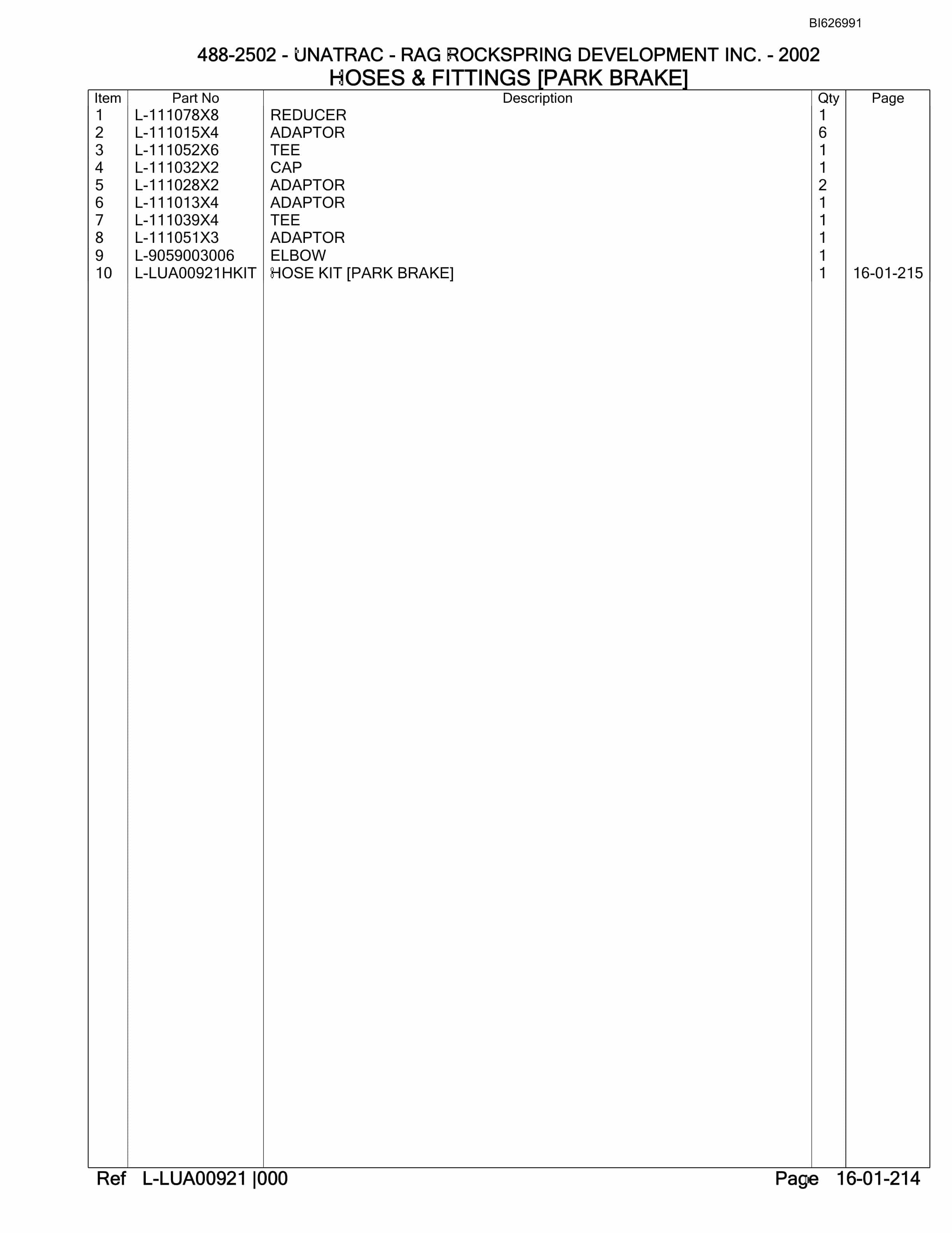 Bucyrus 488-2502 UN-A-TRAC Parts Catalog BI626991-3