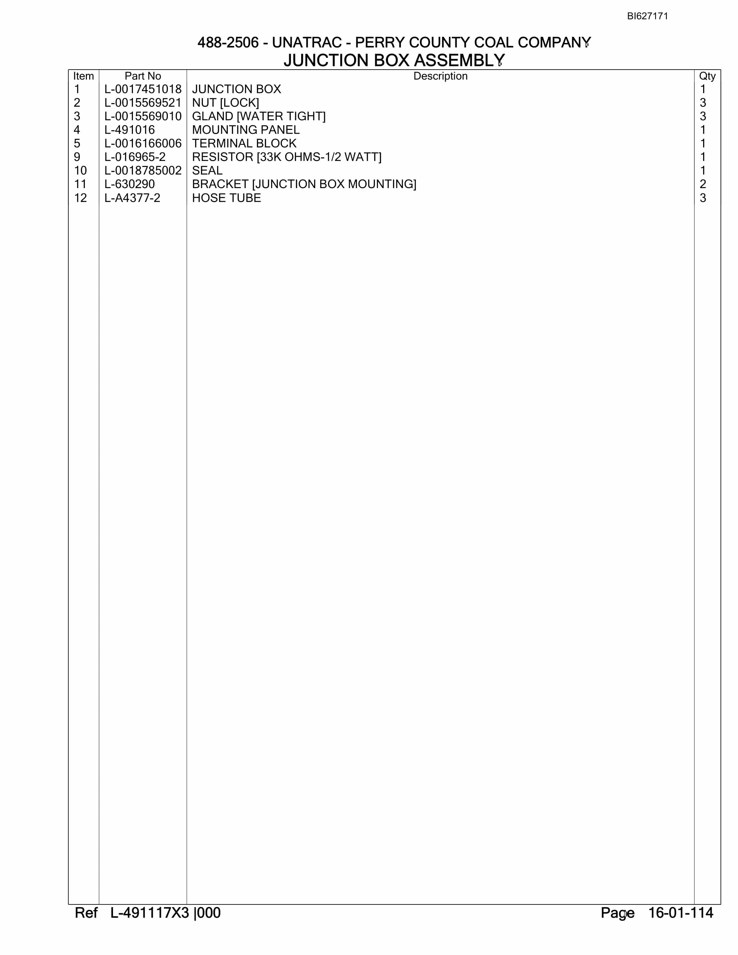 Bucyrus 488-2506 UN-A-TRAC Parts Catalog BI627171-2