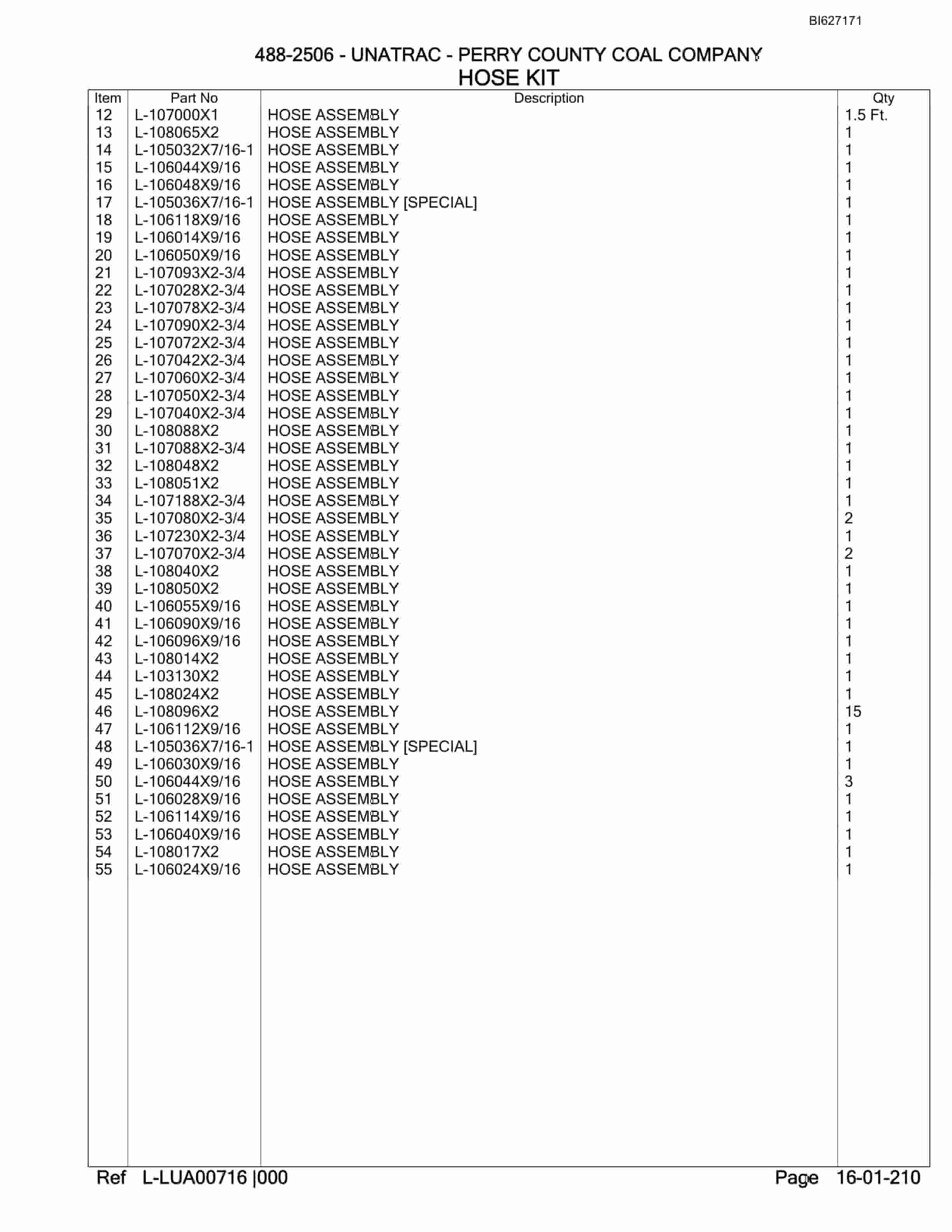 Bucyrus 488-2506 UN-A-TRAC Parts Catalog BI627171-3
