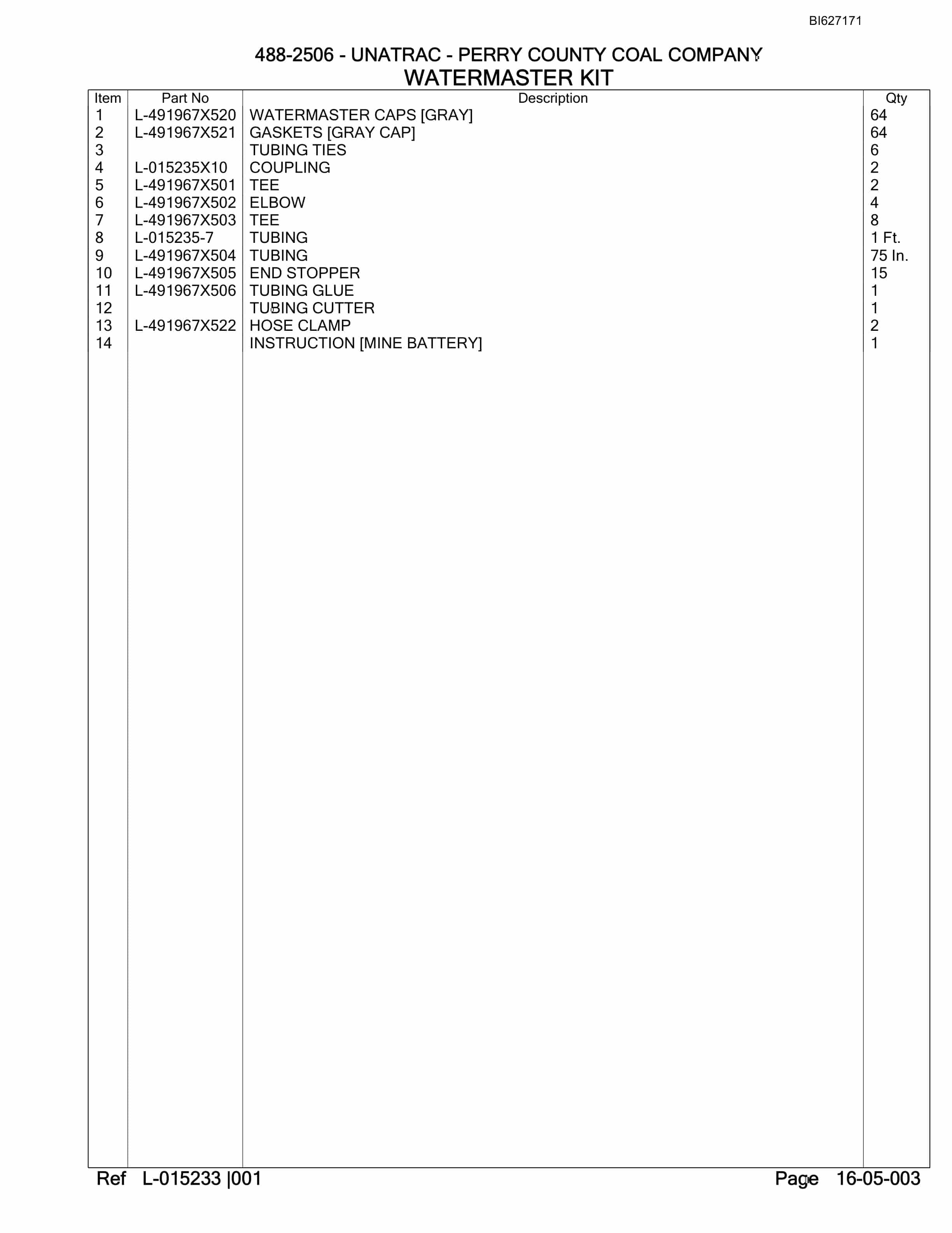 Bucyrus 488-2506 UN-A-TRAC Parts Catalog BI627171-5