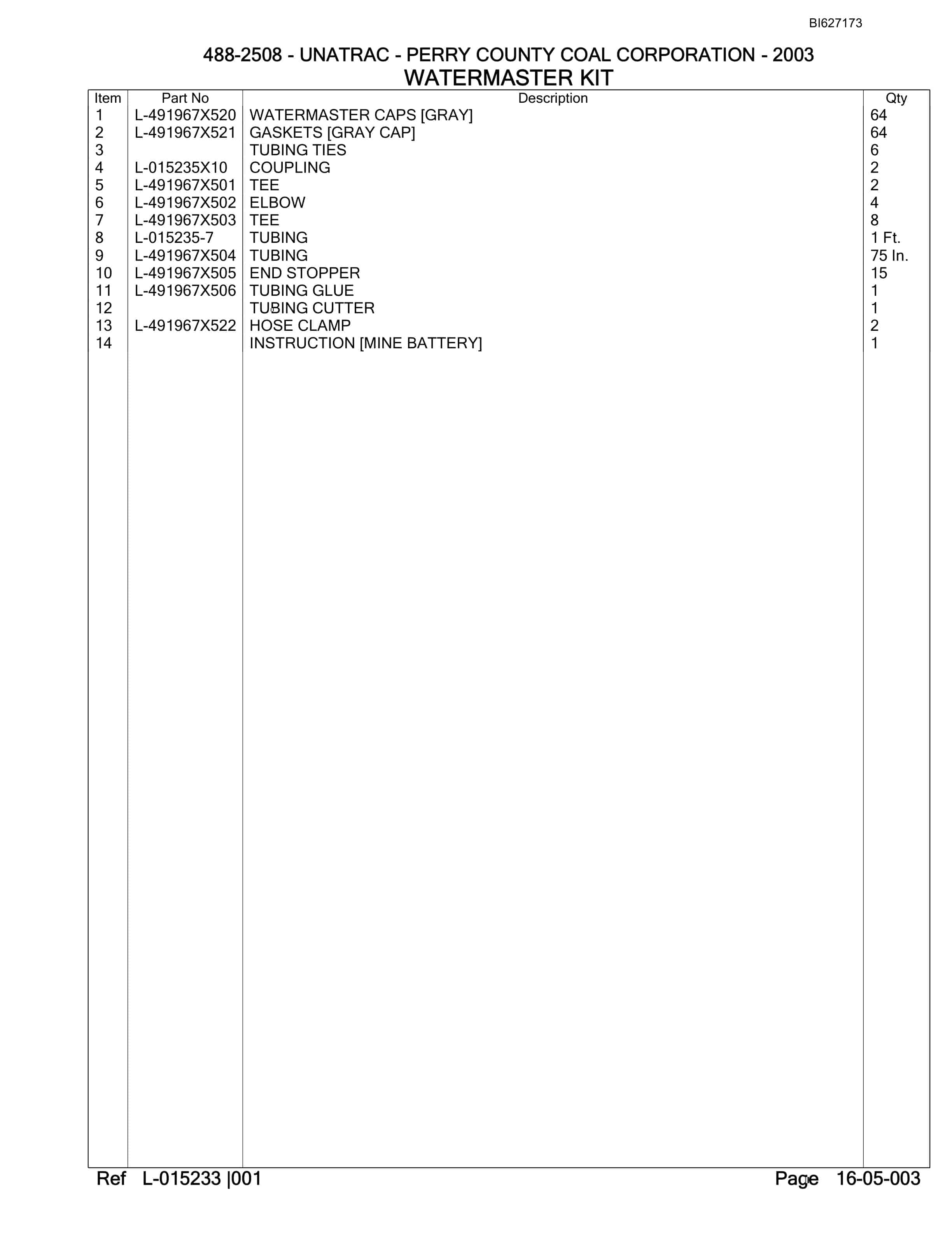Bucyrus 488-2508 UN-A-TRAC Parts Catalog BI627173-5
