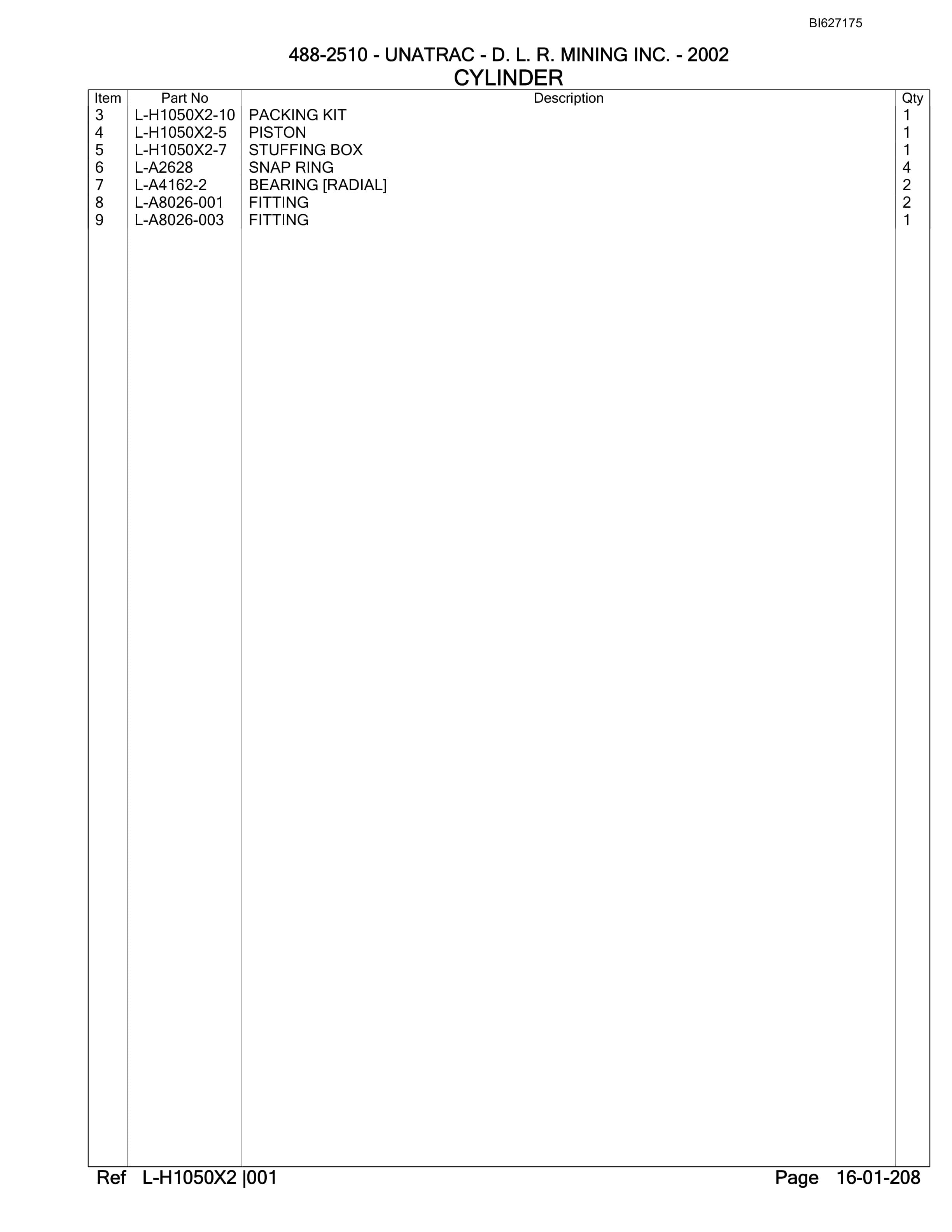 Bucyrus 488-2510 UN-A-TRAC Parts Catalog BI627175-3