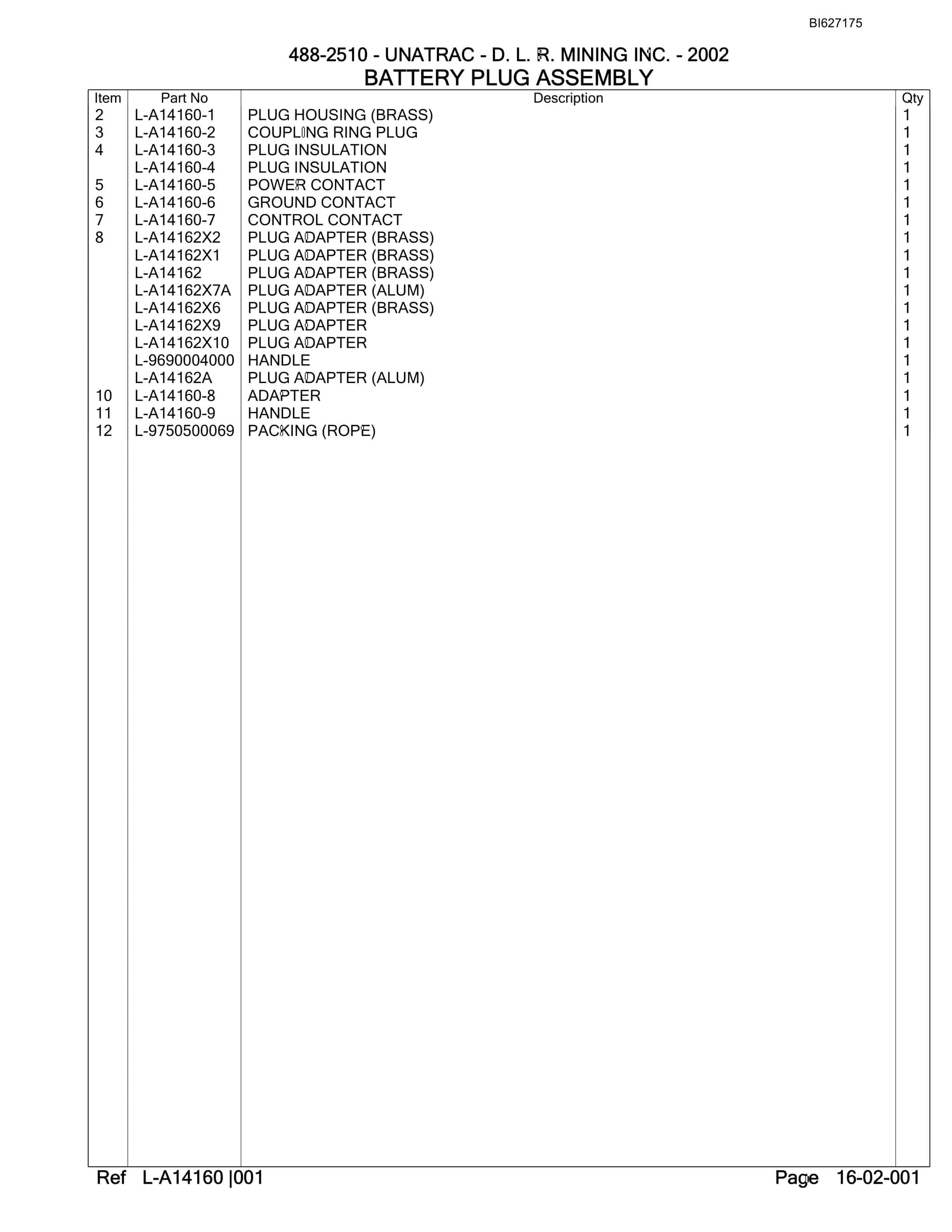 Bucyrus 488-2510 UN-A-TRAC Parts Catalog BI627175-4