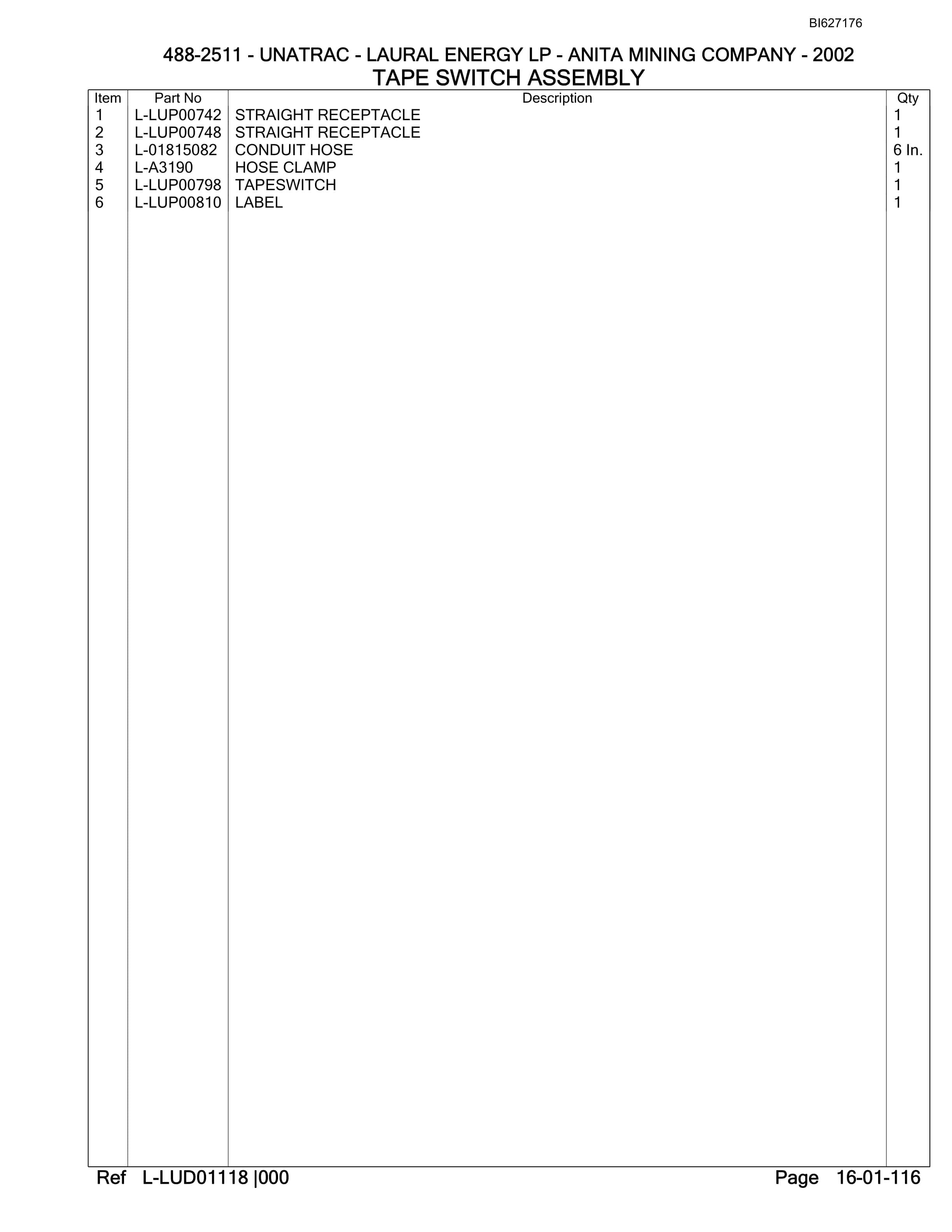Bucyrus 488-2511 UN-A-TRAC Parts Catalog BI627176-2