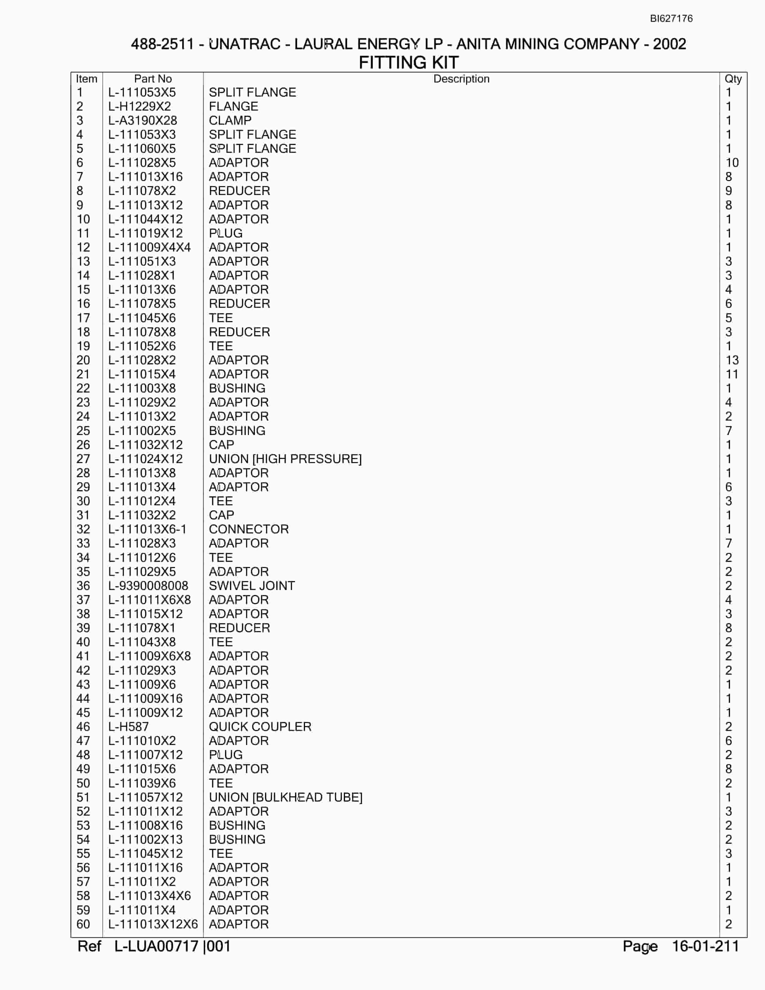 Bucyrus 488-2511 UN-A-TRAC Parts Catalog BI627176-3