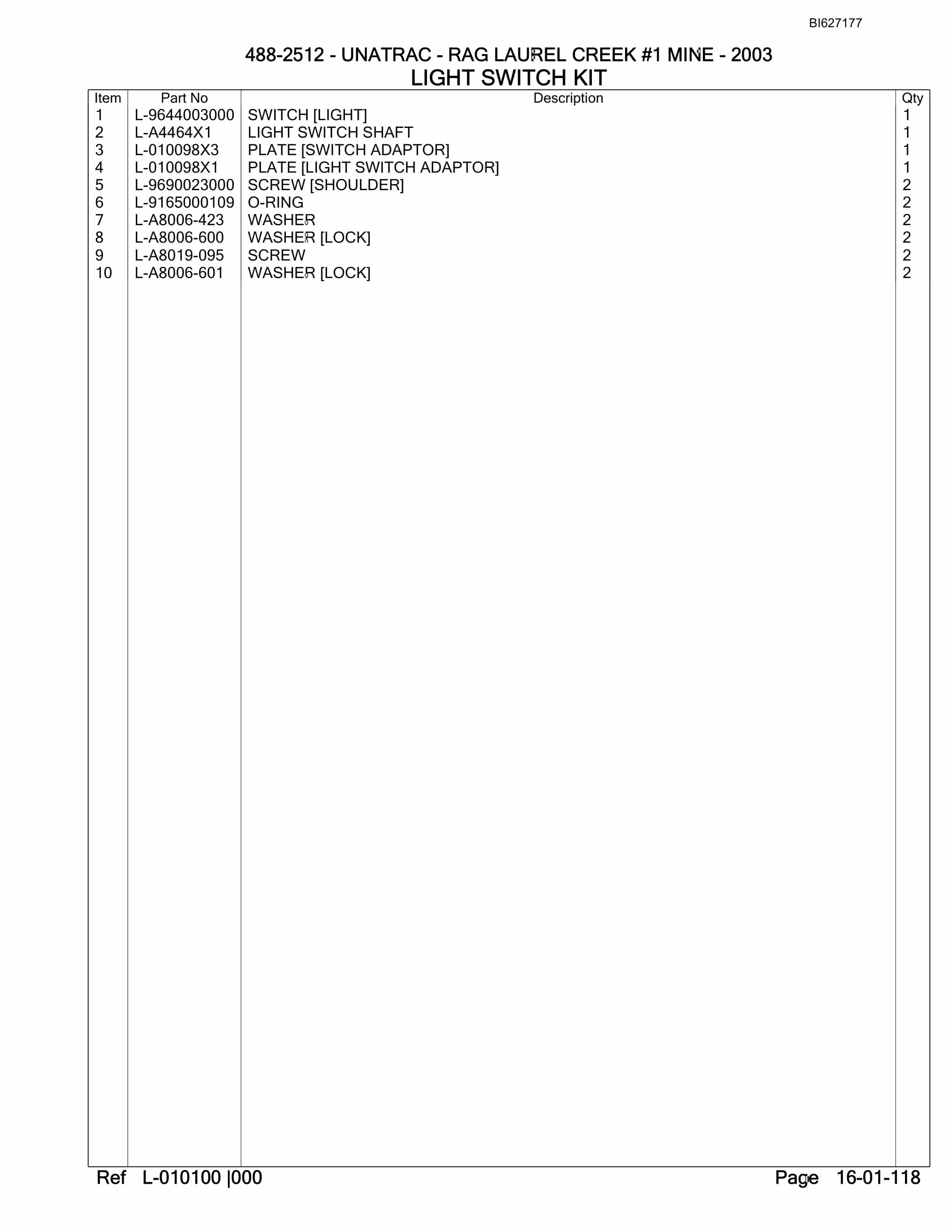 Bucyrus 488-2512 UN-A-TRAC Parts Catalog BI627177-2