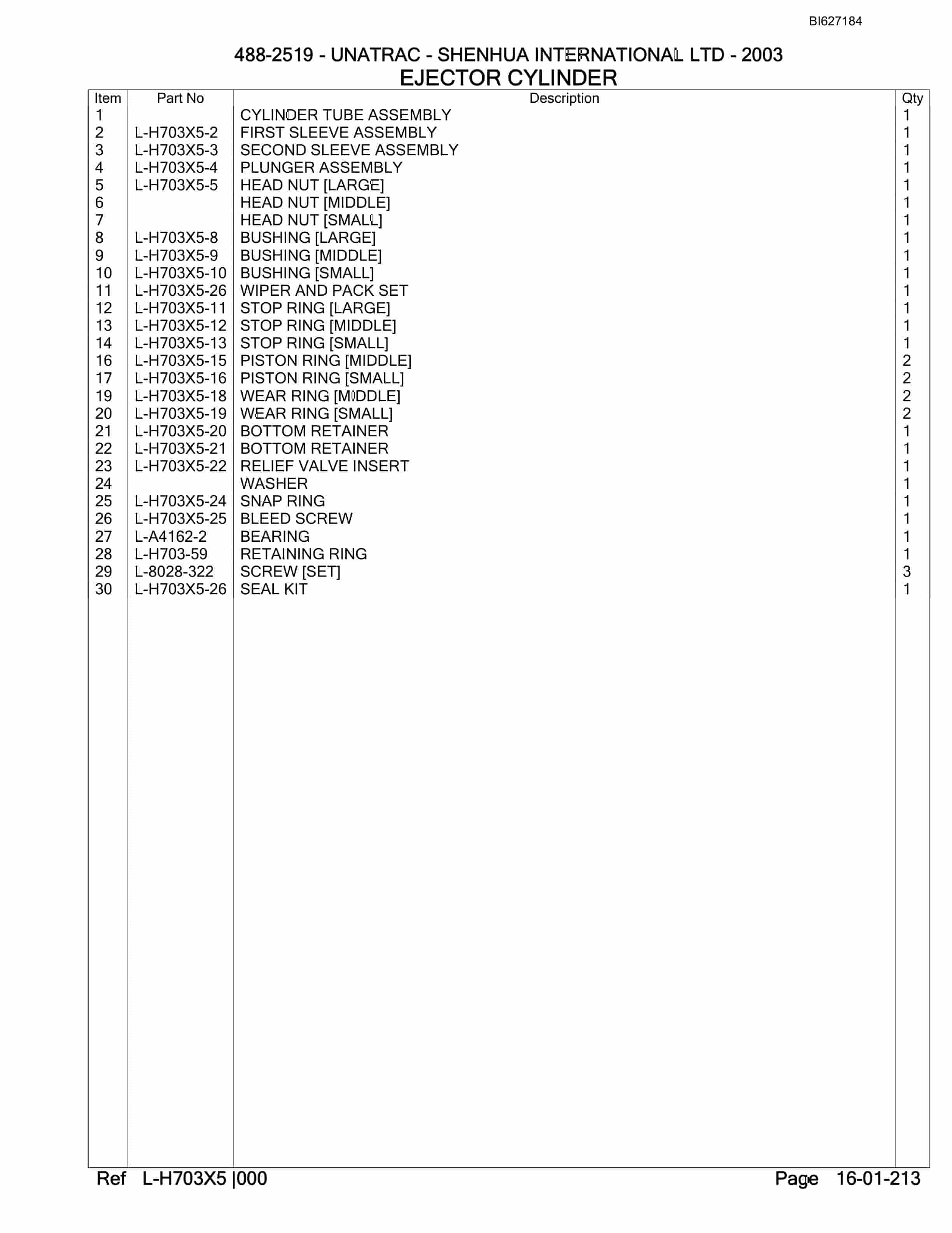 Bucyrus 488-2519 UN-A-TRAC Parts Catalog BI627184-3