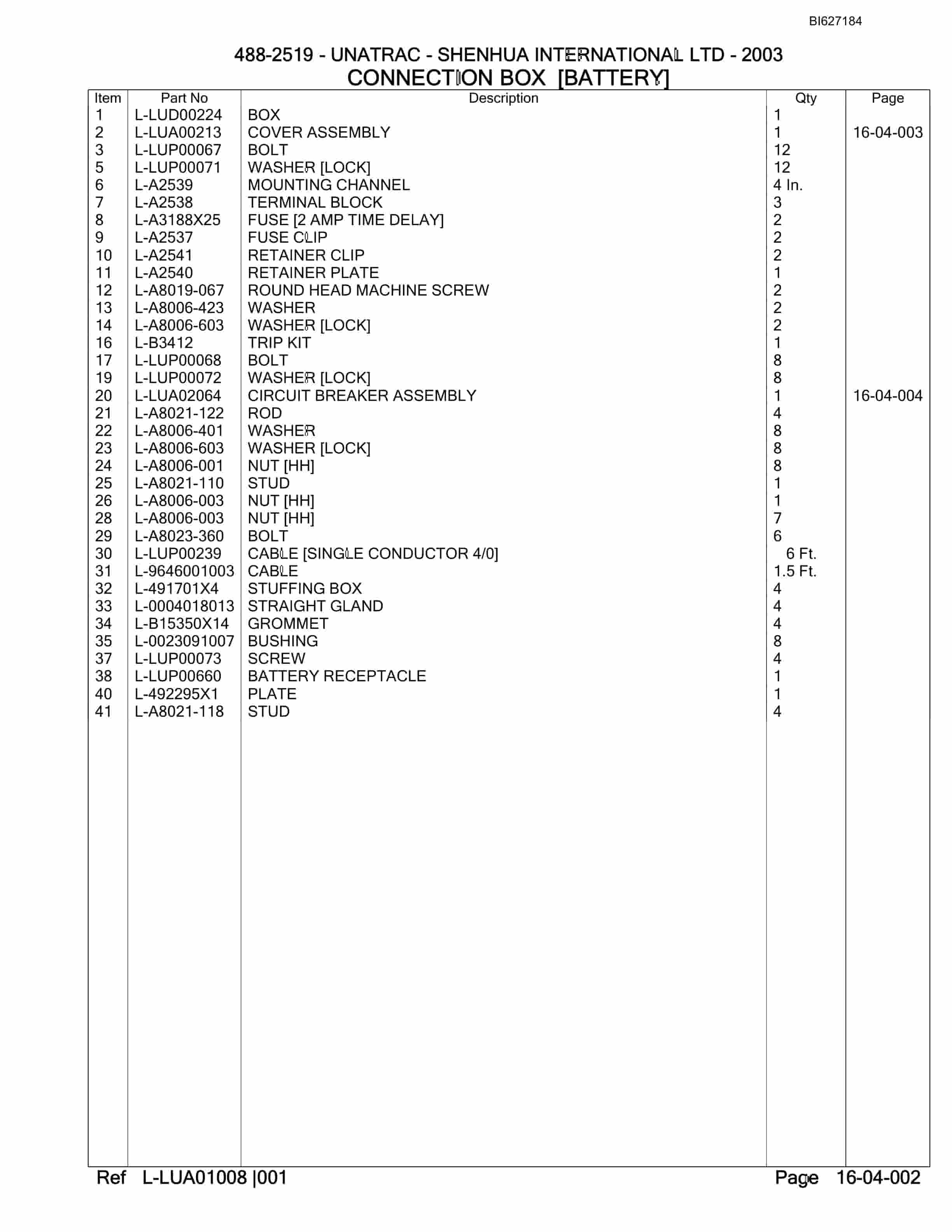Bucyrus 488-2519 UN-A-TRAC Parts Catalog BI627184-4