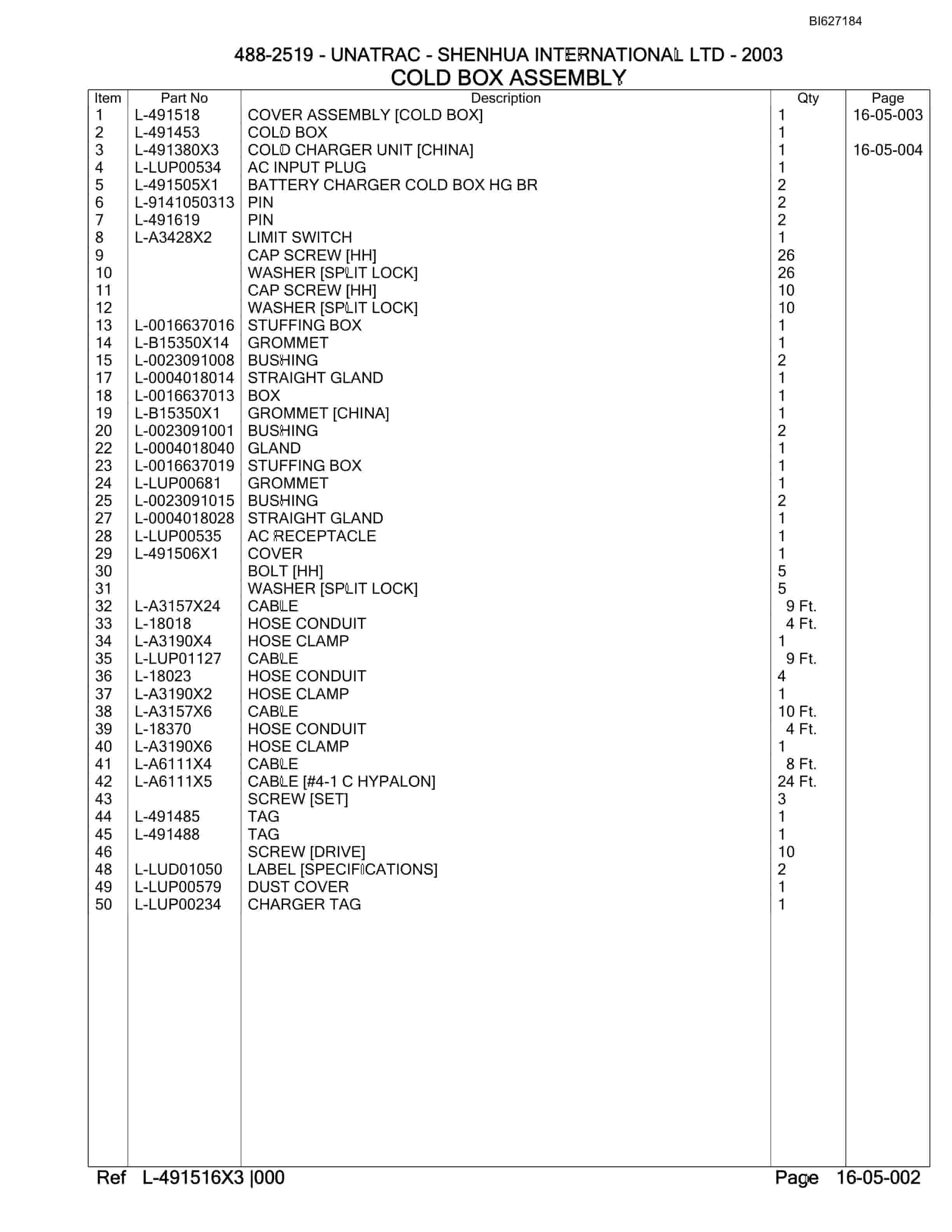Bucyrus 488-2519 UN-A-TRAC Parts Catalog BI627184-5