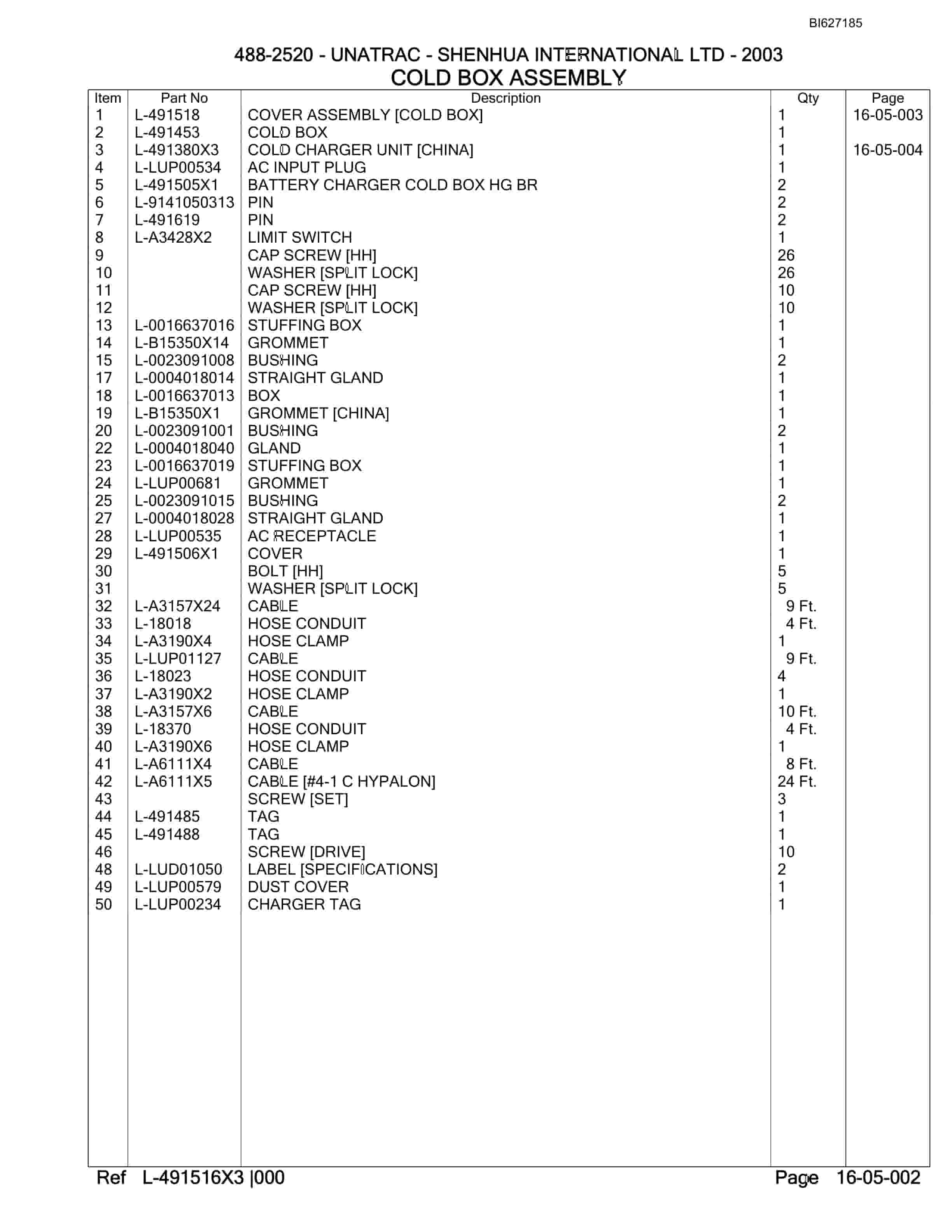 Bucyrus 488-2520 UN-A-TRAC Parts Catalog BI627185-5