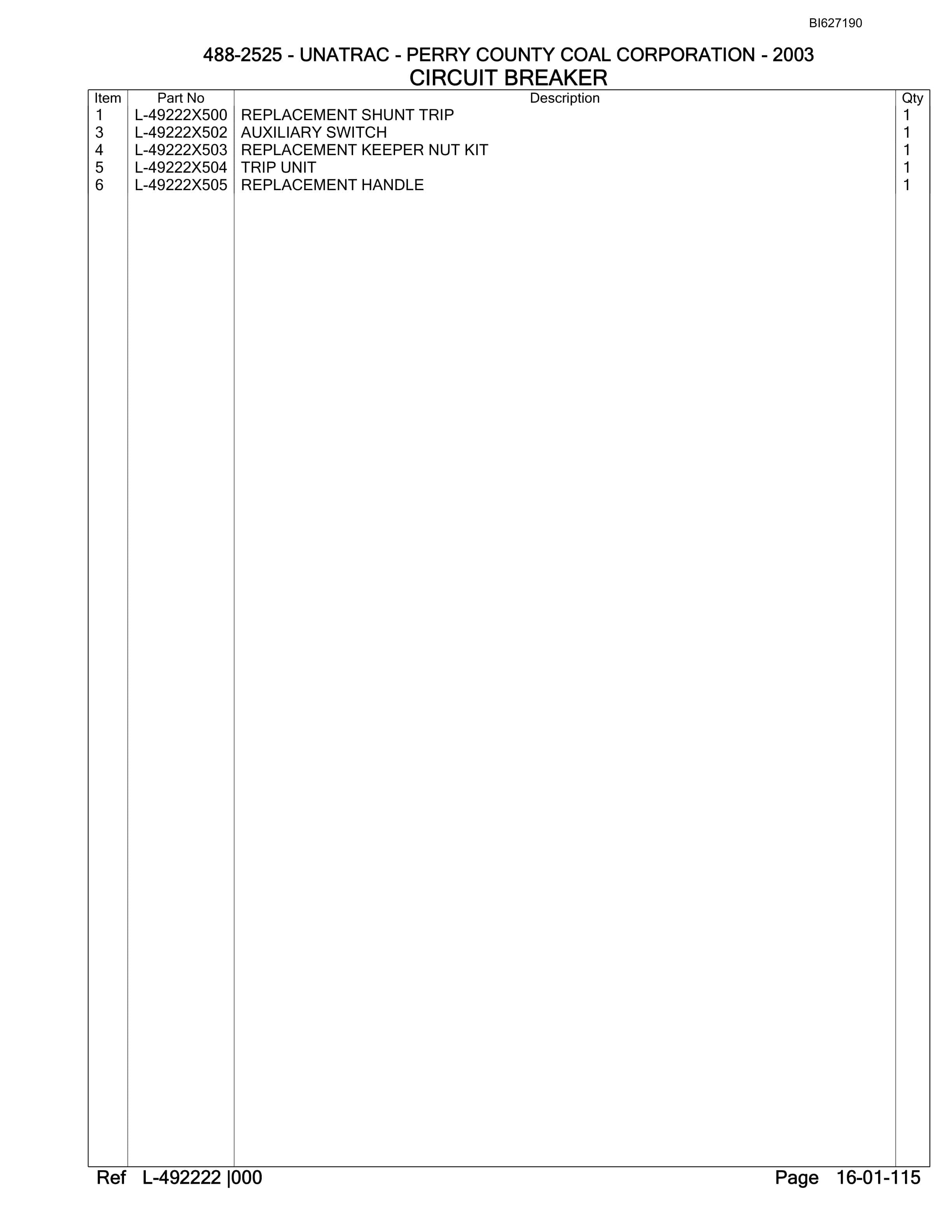 Bucyrus 488-2525 UN-A-TRAC Parts Catalog BI627190-2