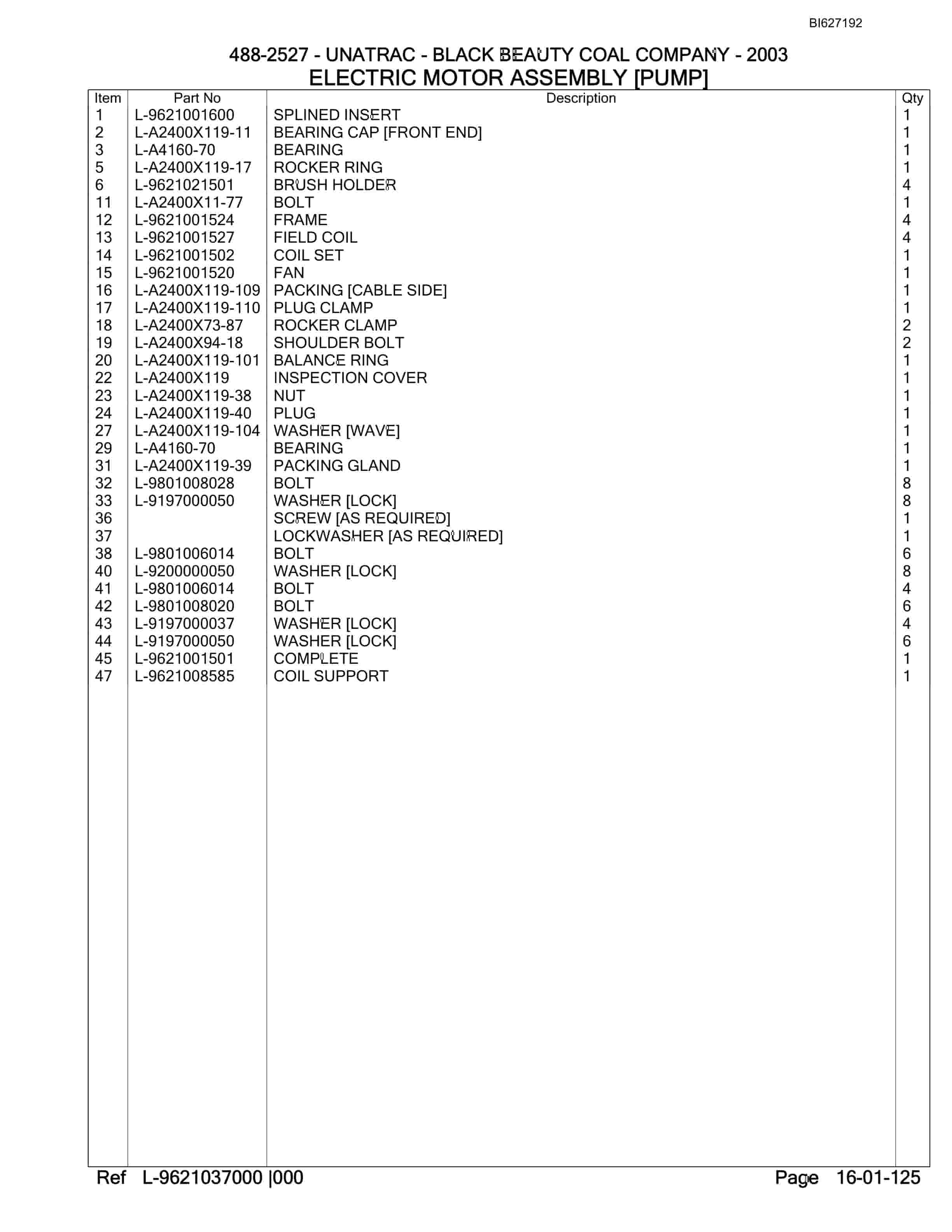 Bucyrus 488-2527 UN-A-TRAC Parts Catalog BI627192-2