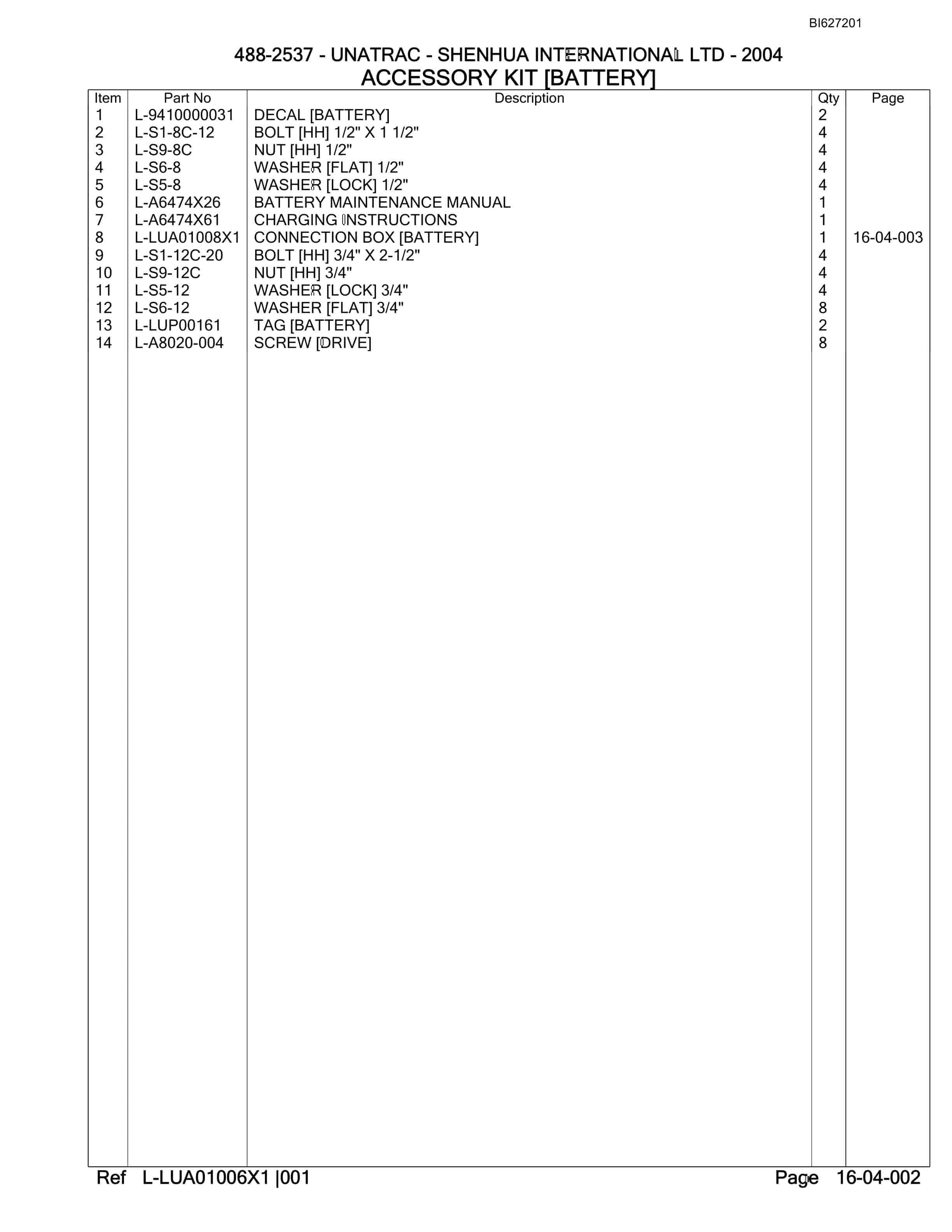 Bucyrus 488-2537 UN-A-TRAC Parts Catalog BI627201-4