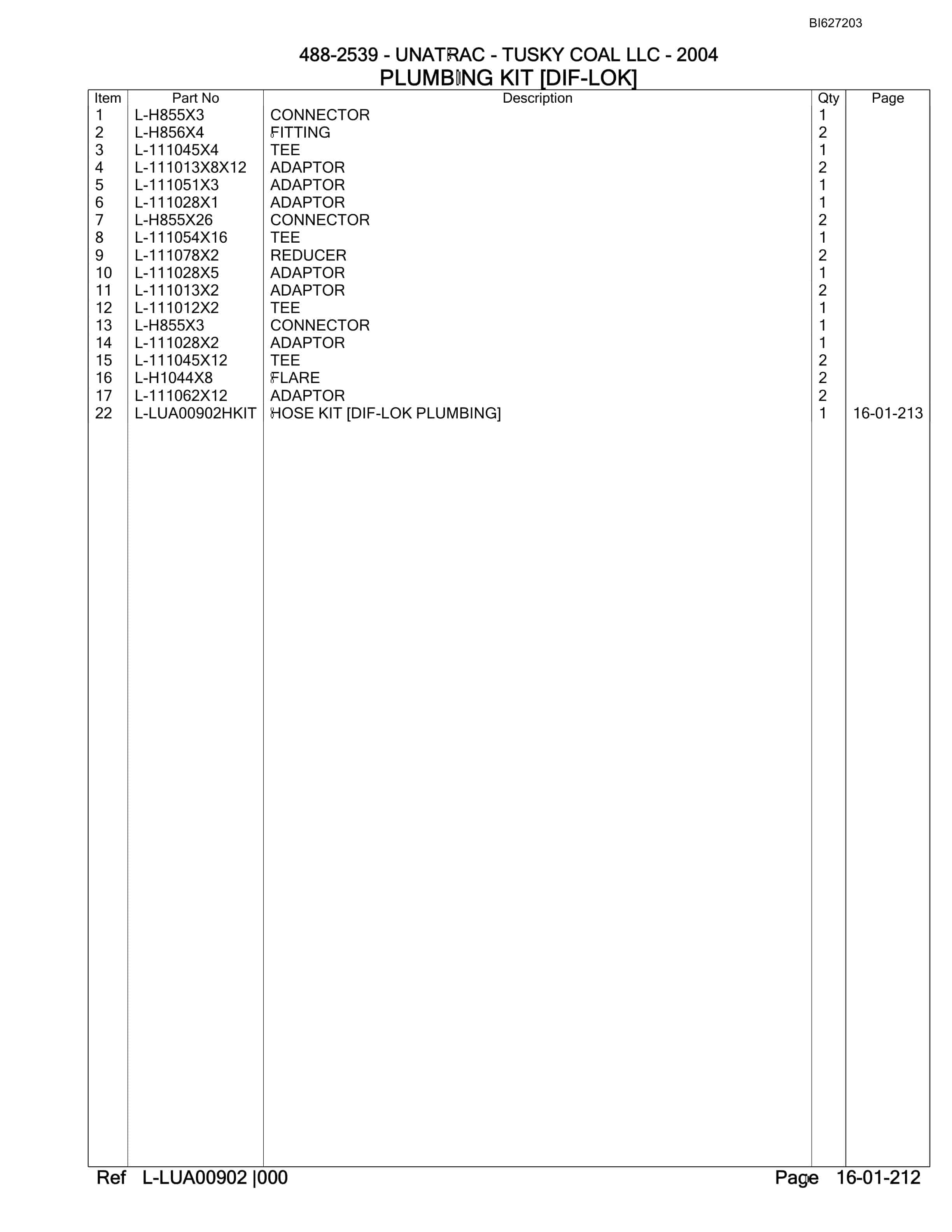 Bucyrus 488-2539 UN-A-TRAC Parts Catalog BI627203-3