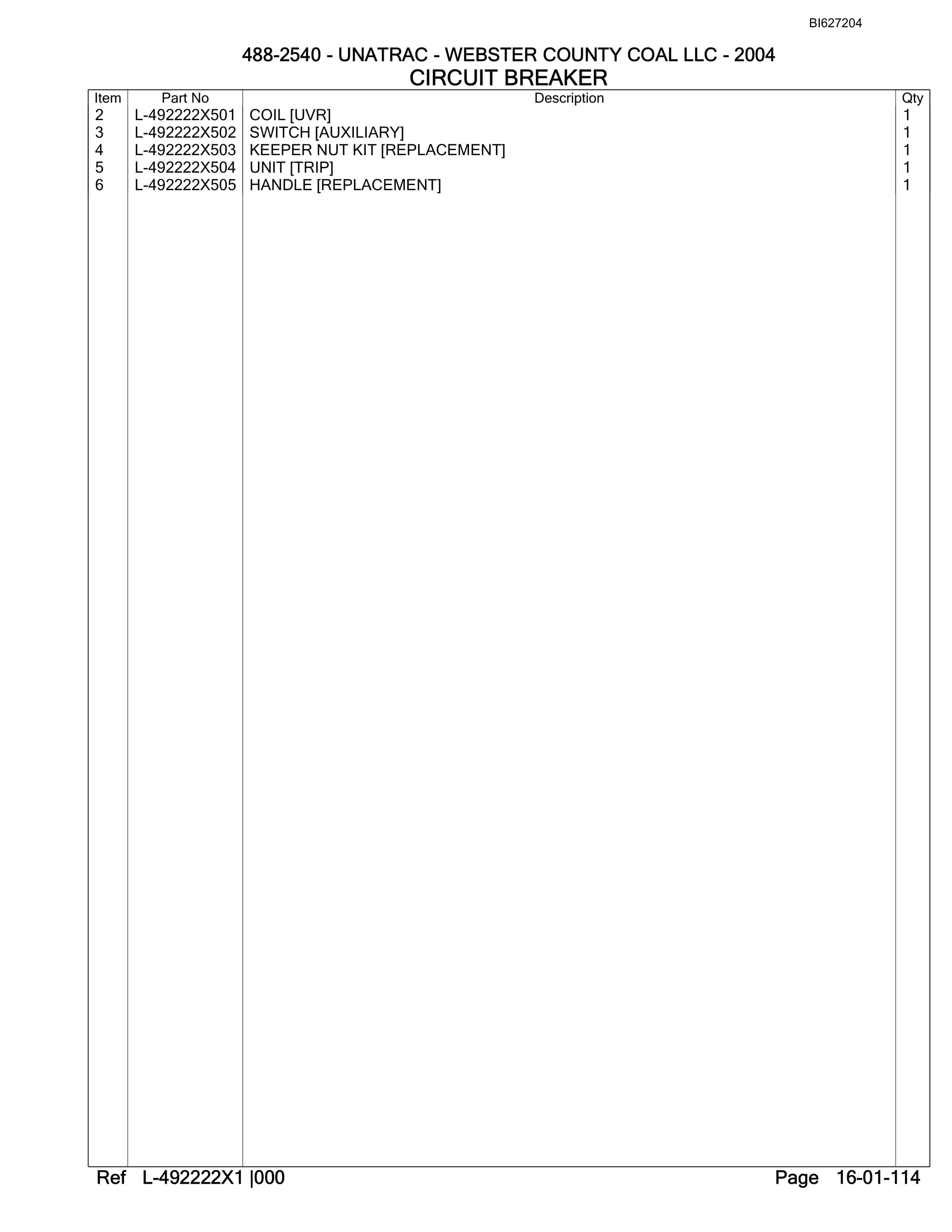 Bucyrus 488-2540 UN-A-TRAC Parts Catalog BI627204-2