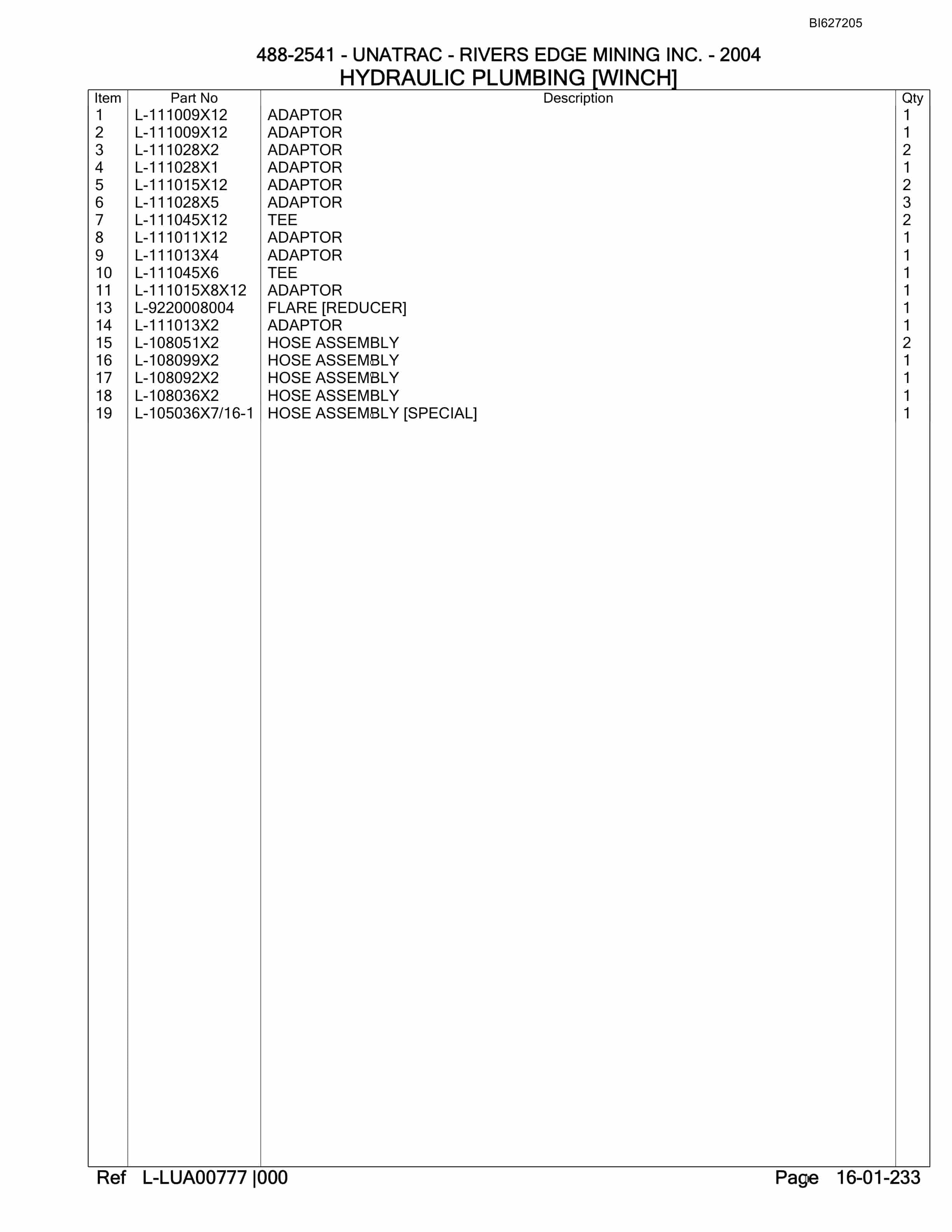 Bucyrus 488-2541 UN-A-TRAC Parts Catalog BI627205-3