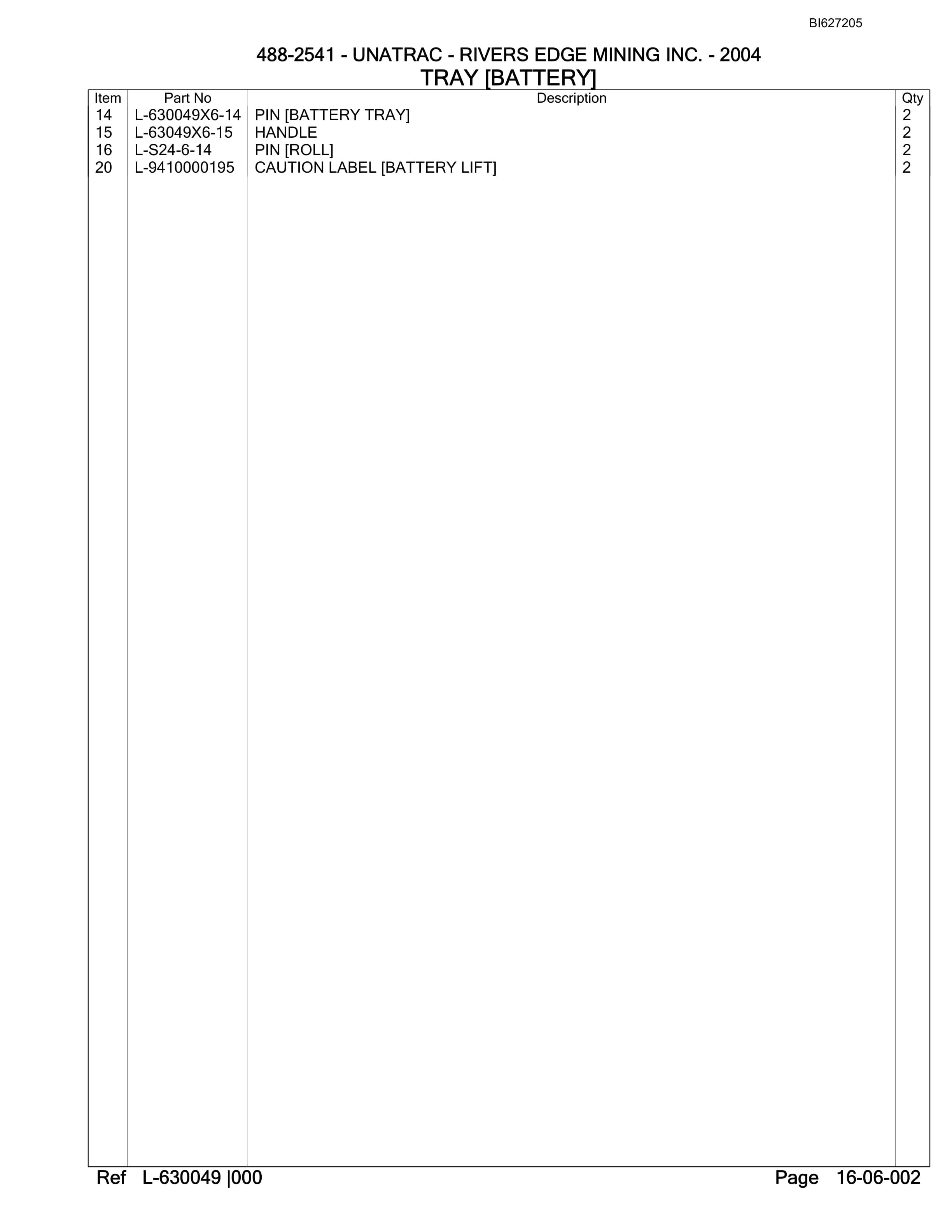 Bucyrus 488-2541 UN-A-TRAC Parts Catalog BI627205-4