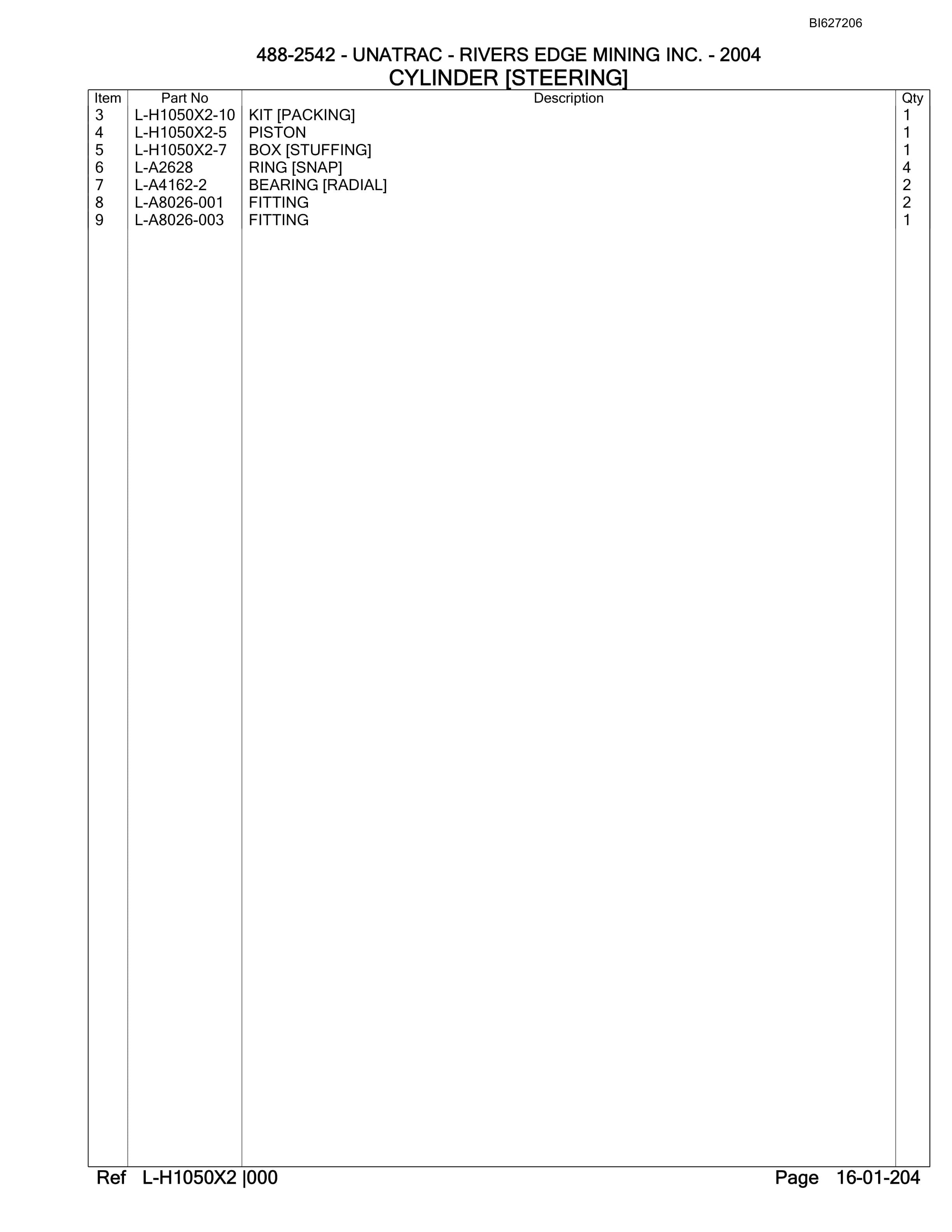 Bucyrus 488-2542 UN-A-TRAC Parts Catalog BI627206-2