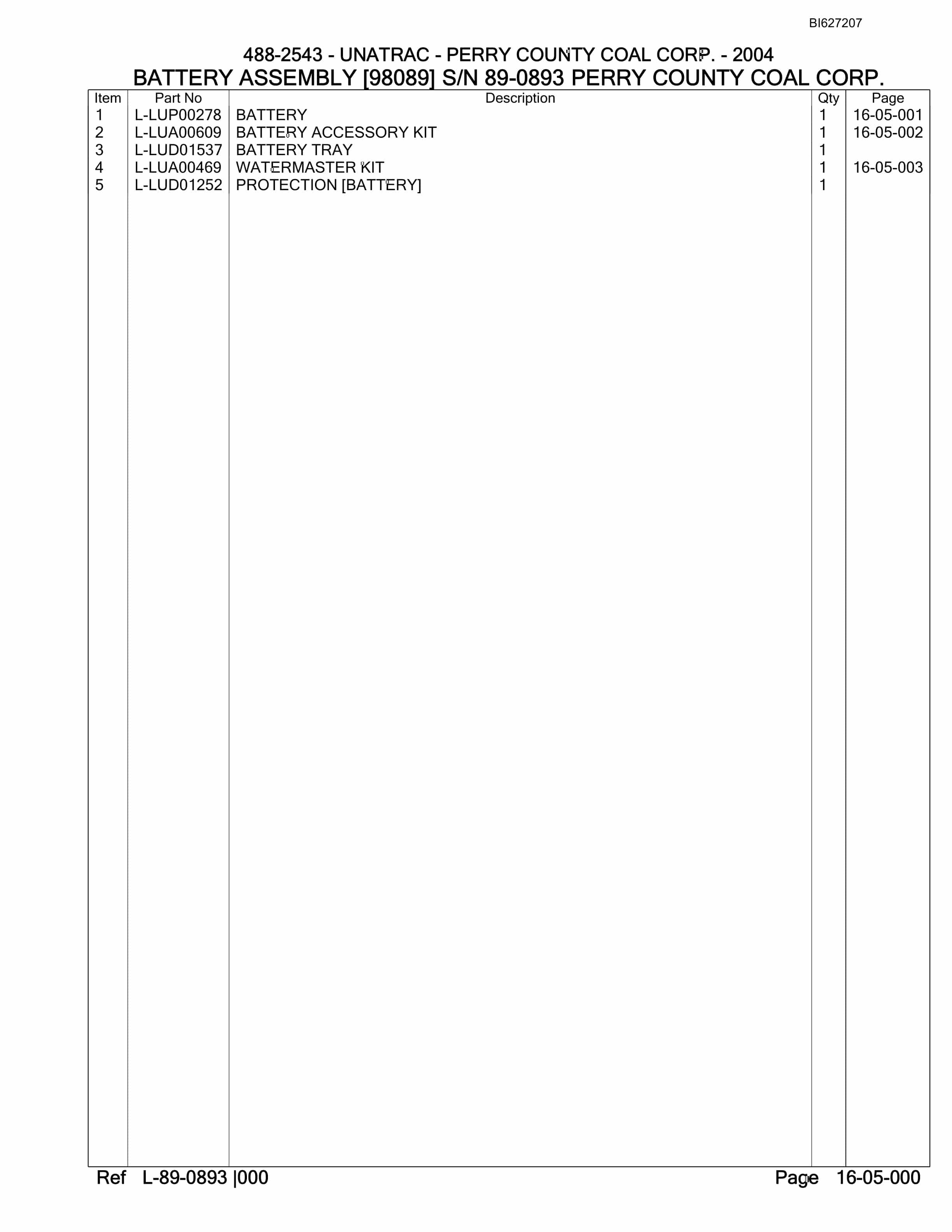 Bucyrus 488-2543 UN-A-TRAC Parts Catalog BI627207-4