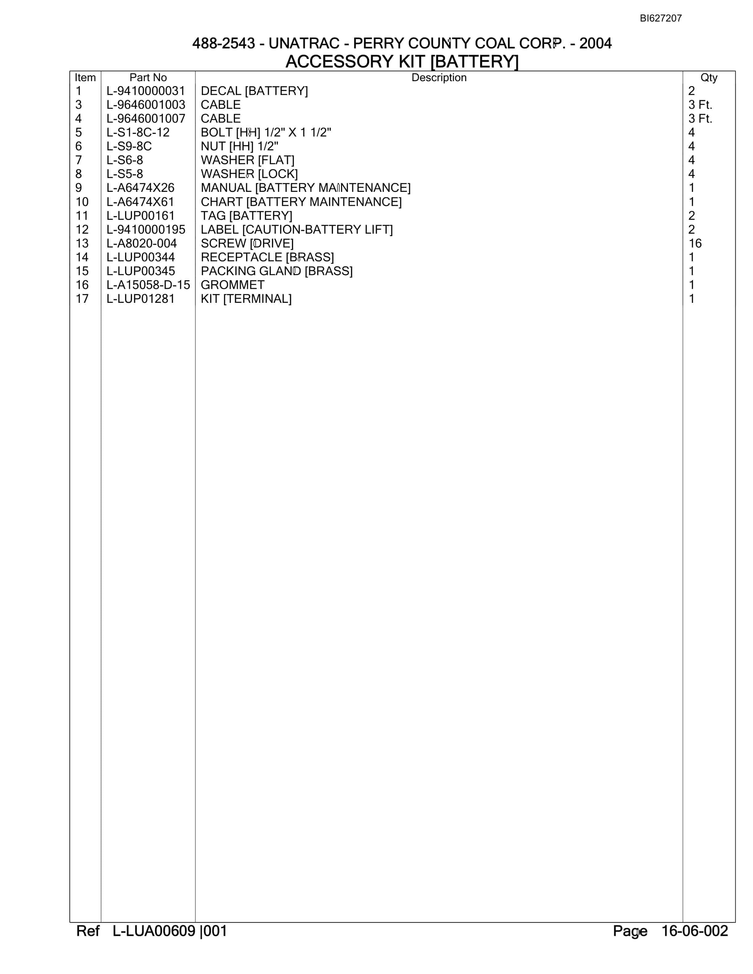 Bucyrus 488-2543 UN-A-TRAC Parts Catalog BI627207-5