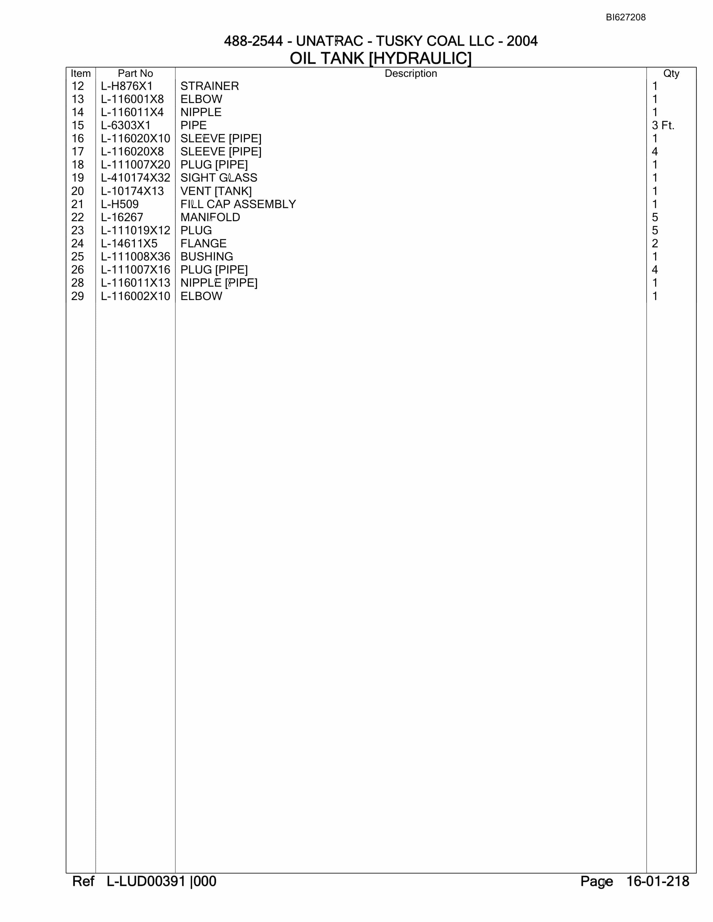Bucyrus 488-2544 UN-A-TRAC Parts Catalog BI627208-3