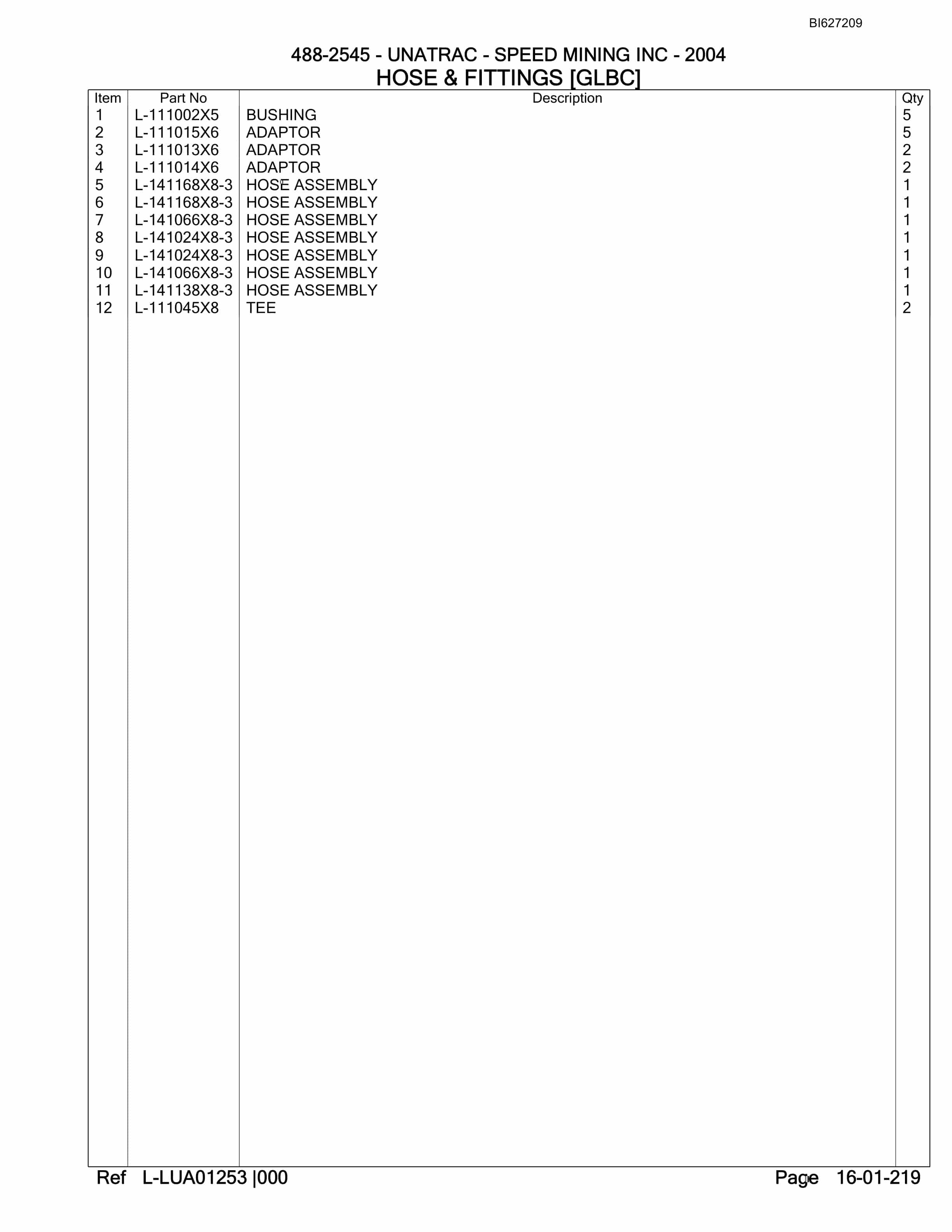 Bucyrus 488-2545 UN-A-TRAC Parts Catalog BI627209-4