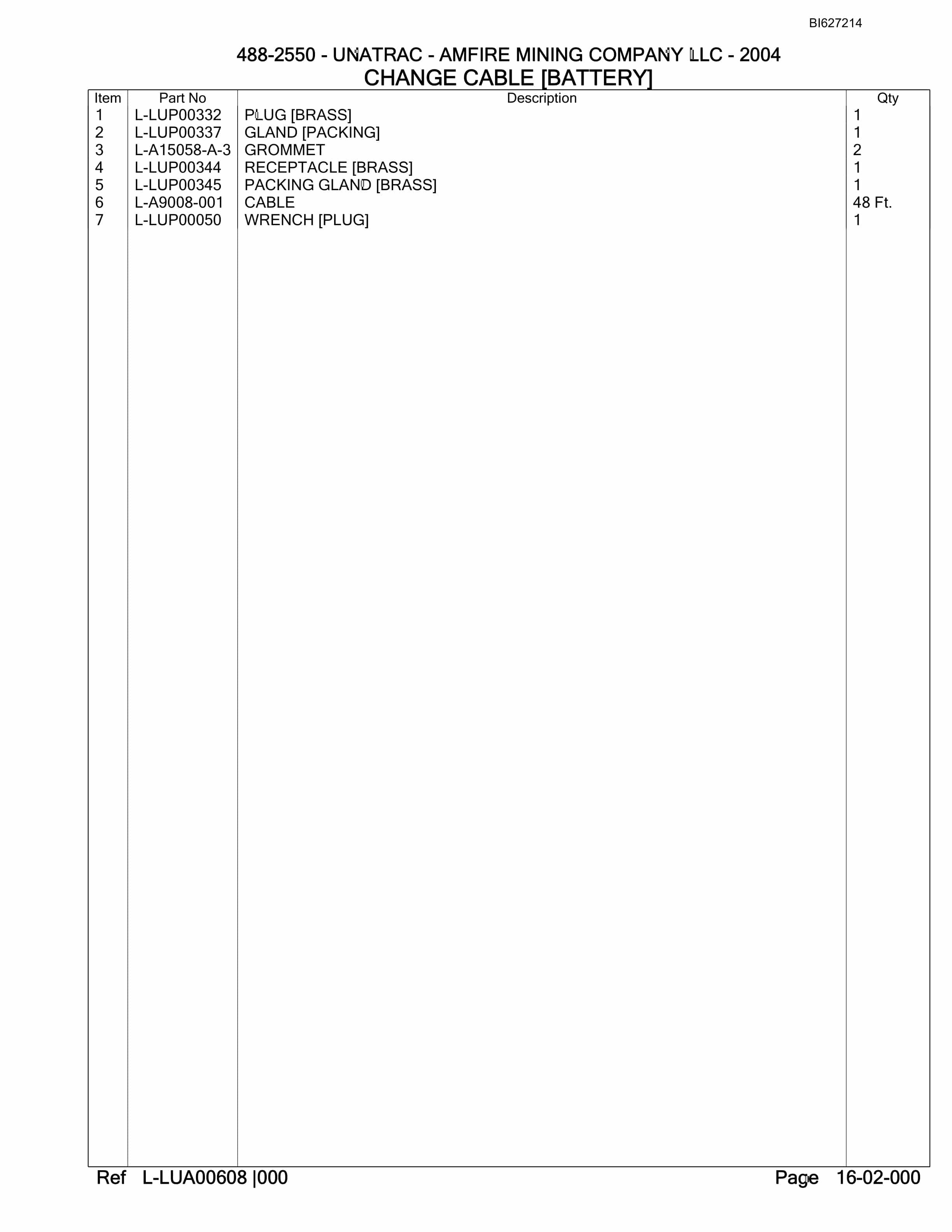 Bucyrus 488-2550 UN-A-TRAC Parts Catalog BI627214-4