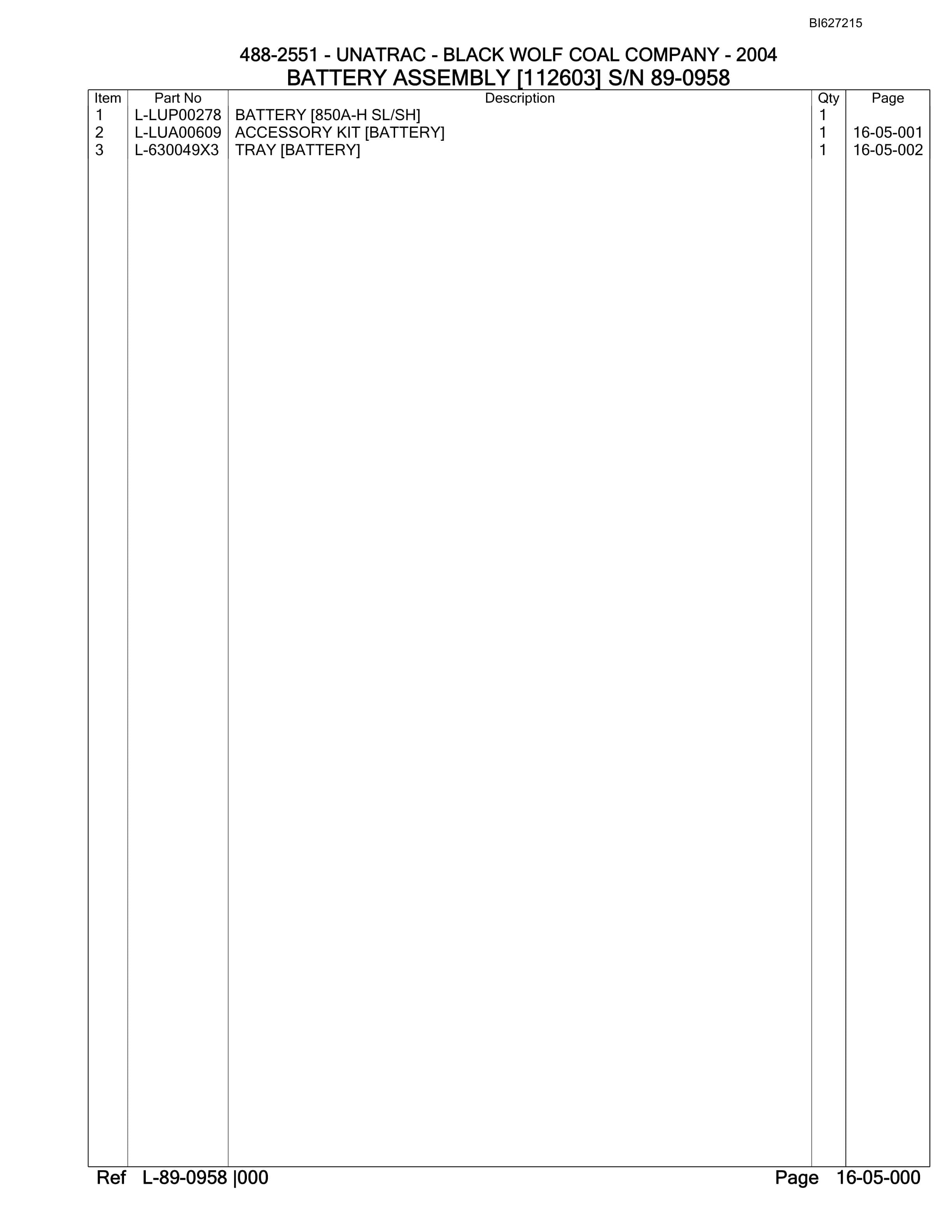 Bucyrus 488-2551 UN-A-TRAC Parts Catalog BI627215-5