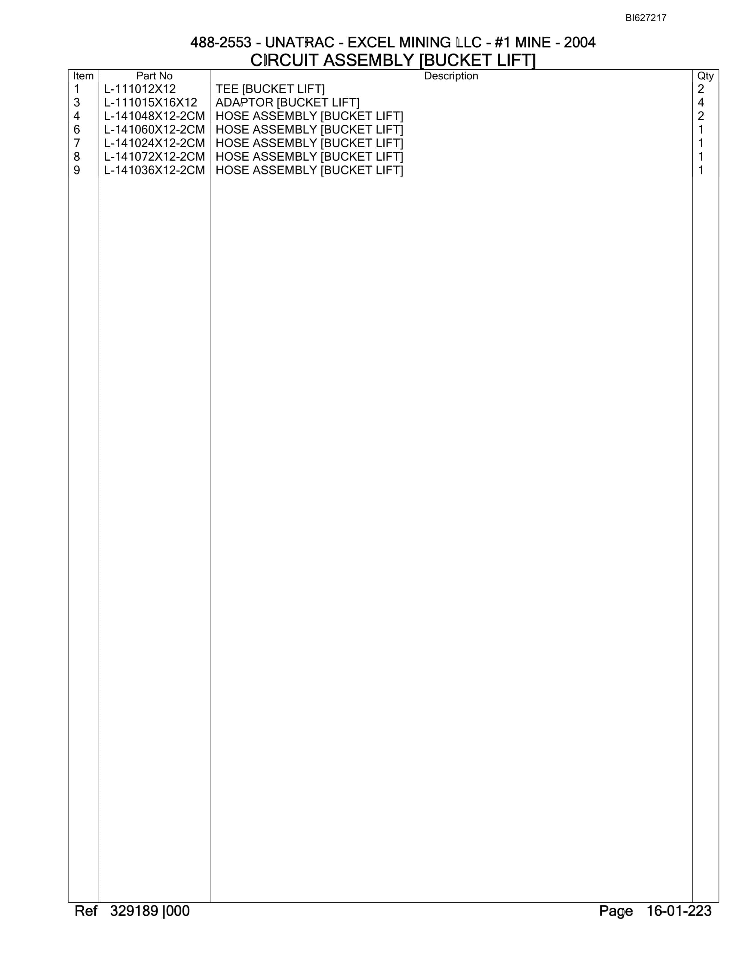Bucyrus 488-2553 UN-A-TRAC Parts Catalog BI627217-5