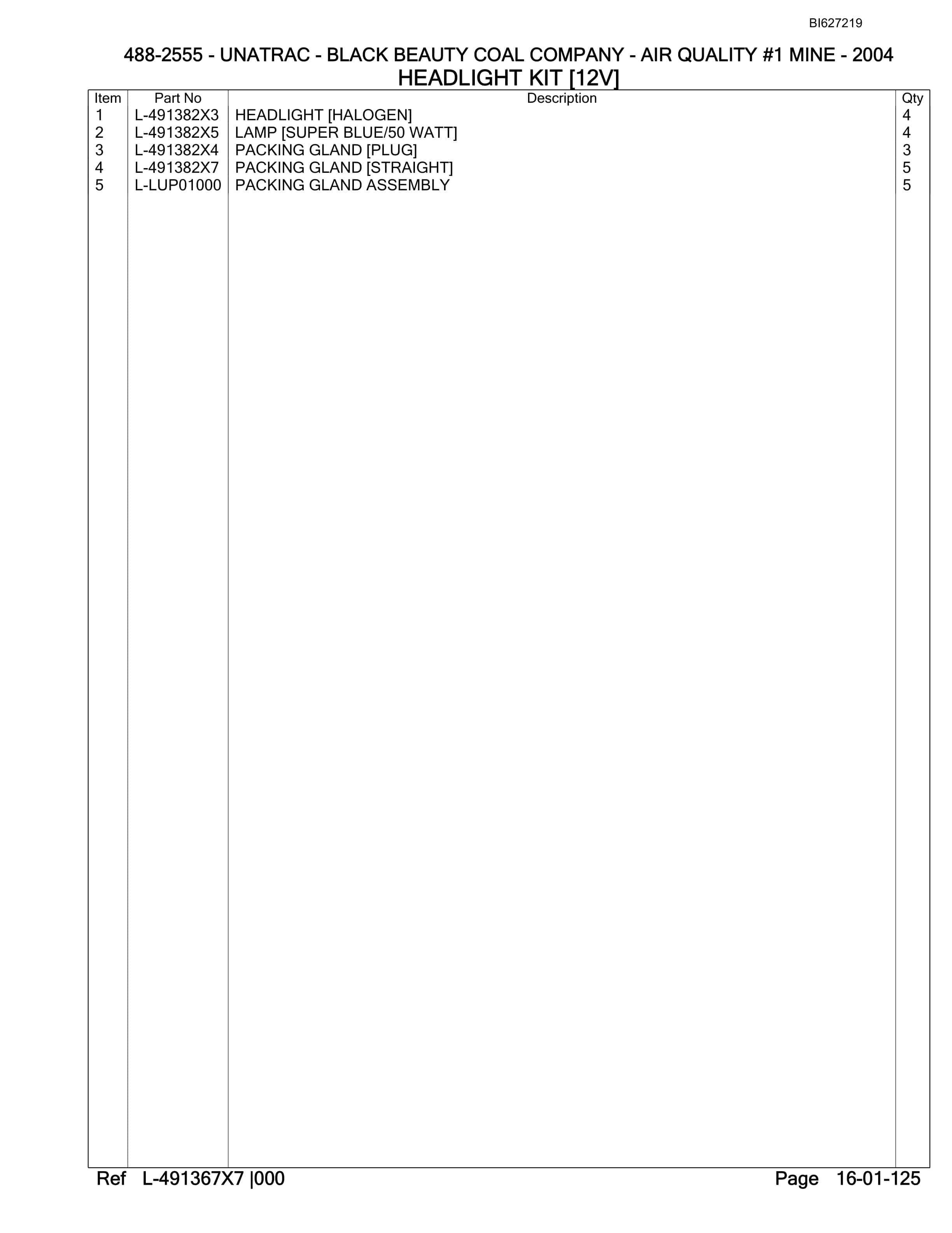Bucyrus 488-2555 UN-A-TRAC Parts Catalog BI627219-2