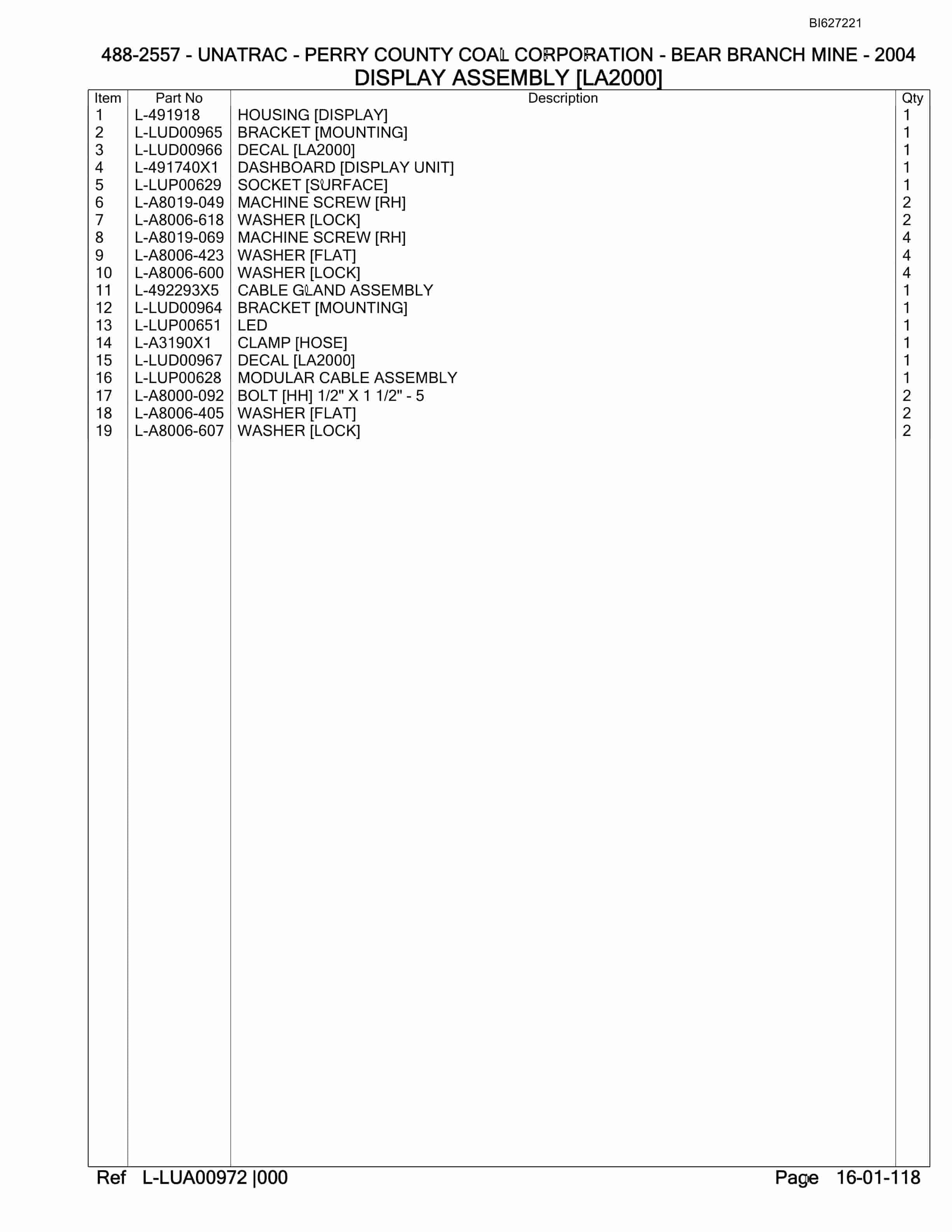 Bucyrus 488-2557 UN-A-TRAC Parts Catalog BI627221-2
