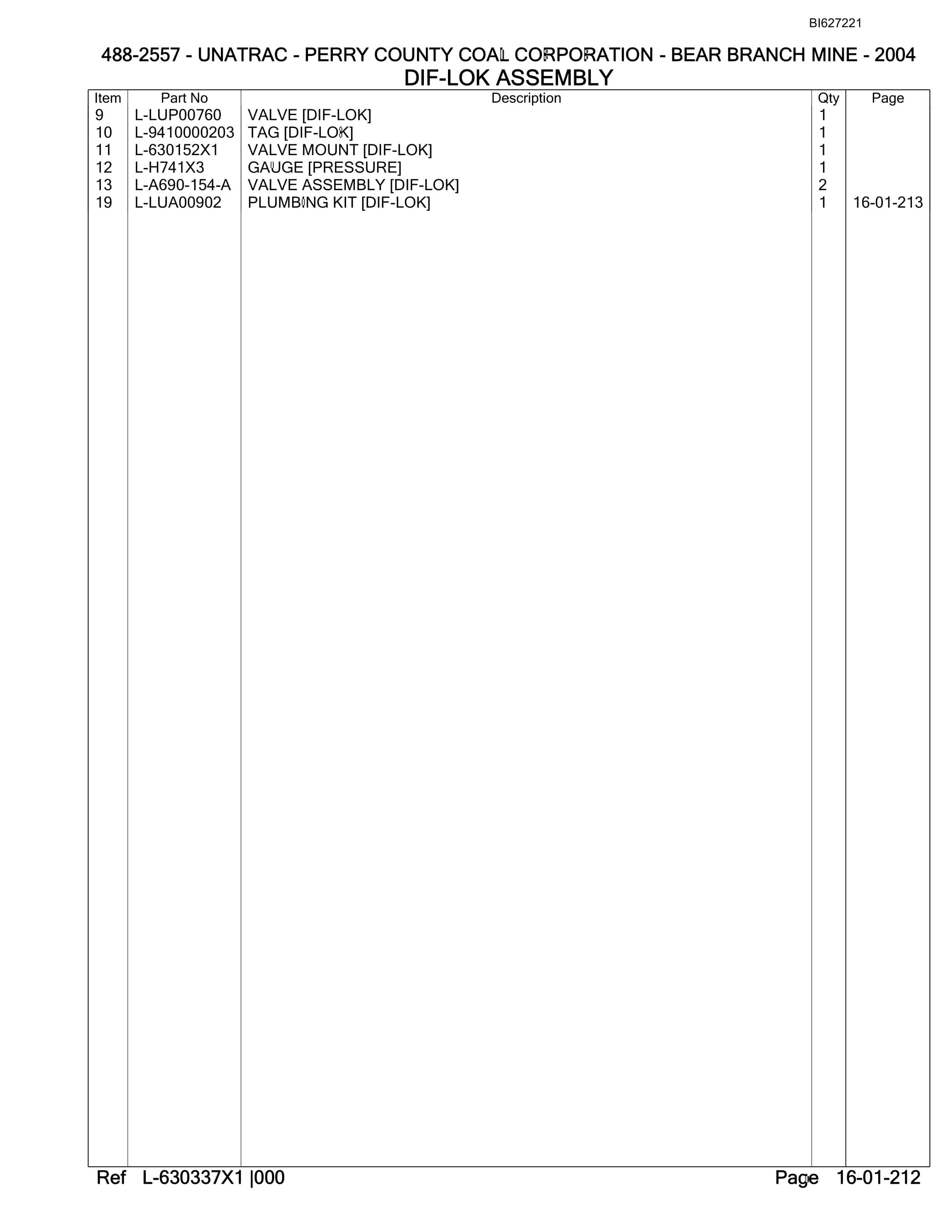 Bucyrus 488-2557 UN-A-TRAC Parts Catalog BI627221-3
