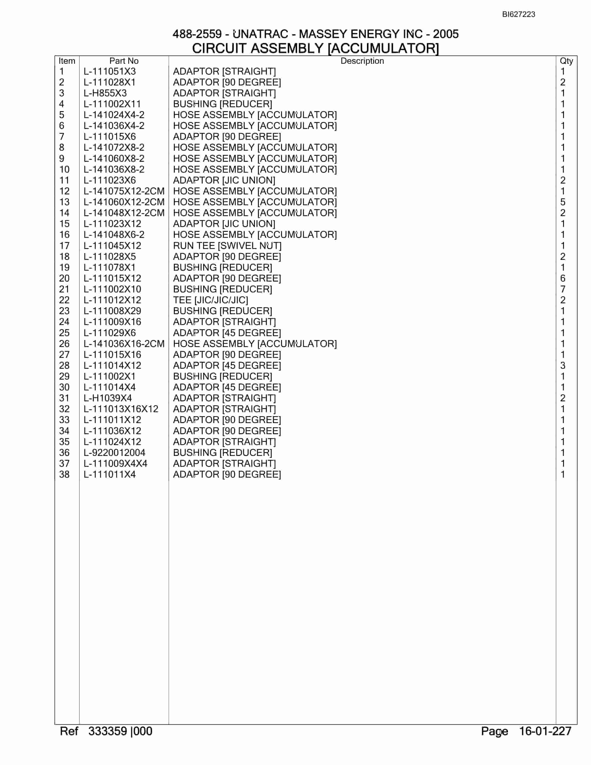 Bucyrus 488-2559 UN-A-TRAC Parts Catalog BI627223-5
