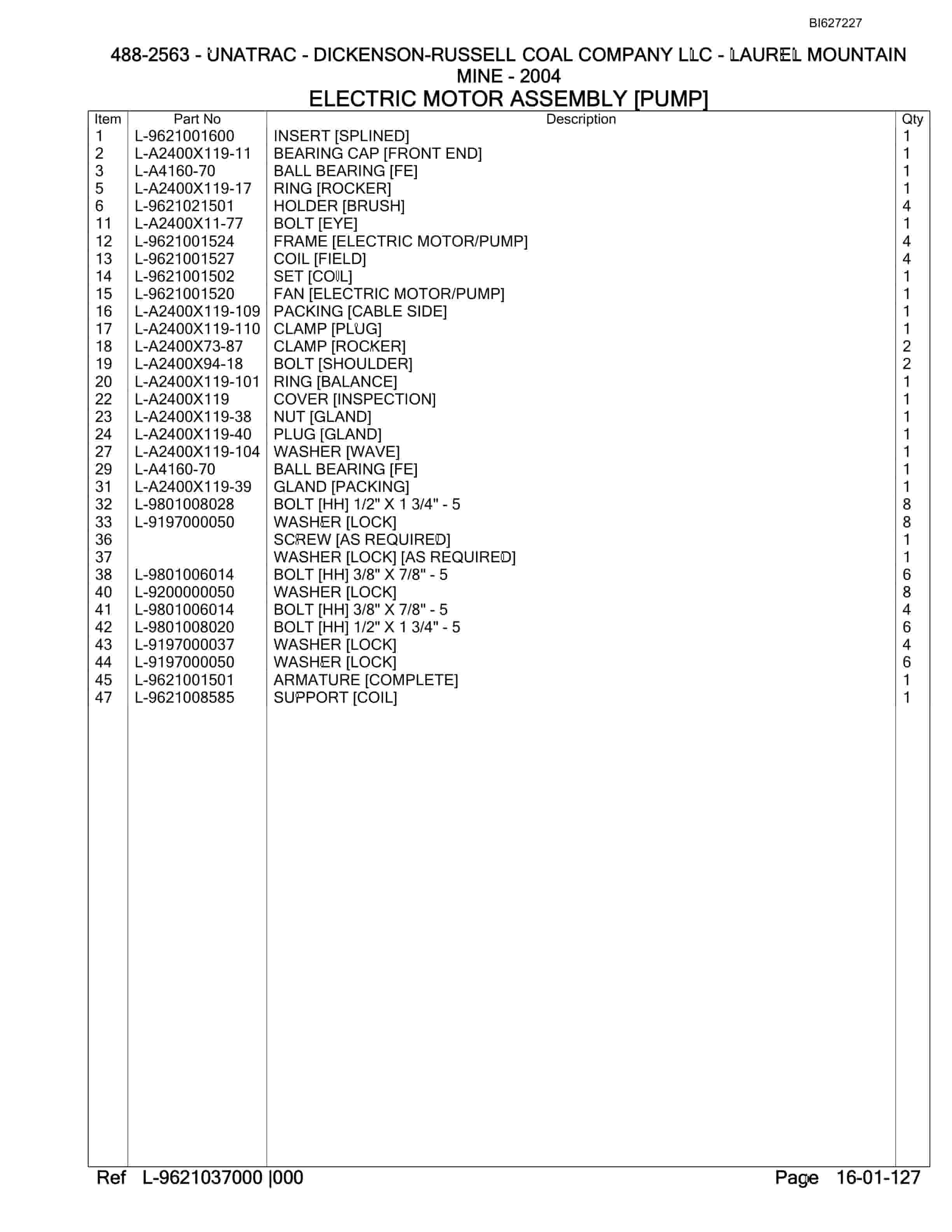 Bucyrus 488-2563 UN-A-TRAC Parts Catalog BI627227-2