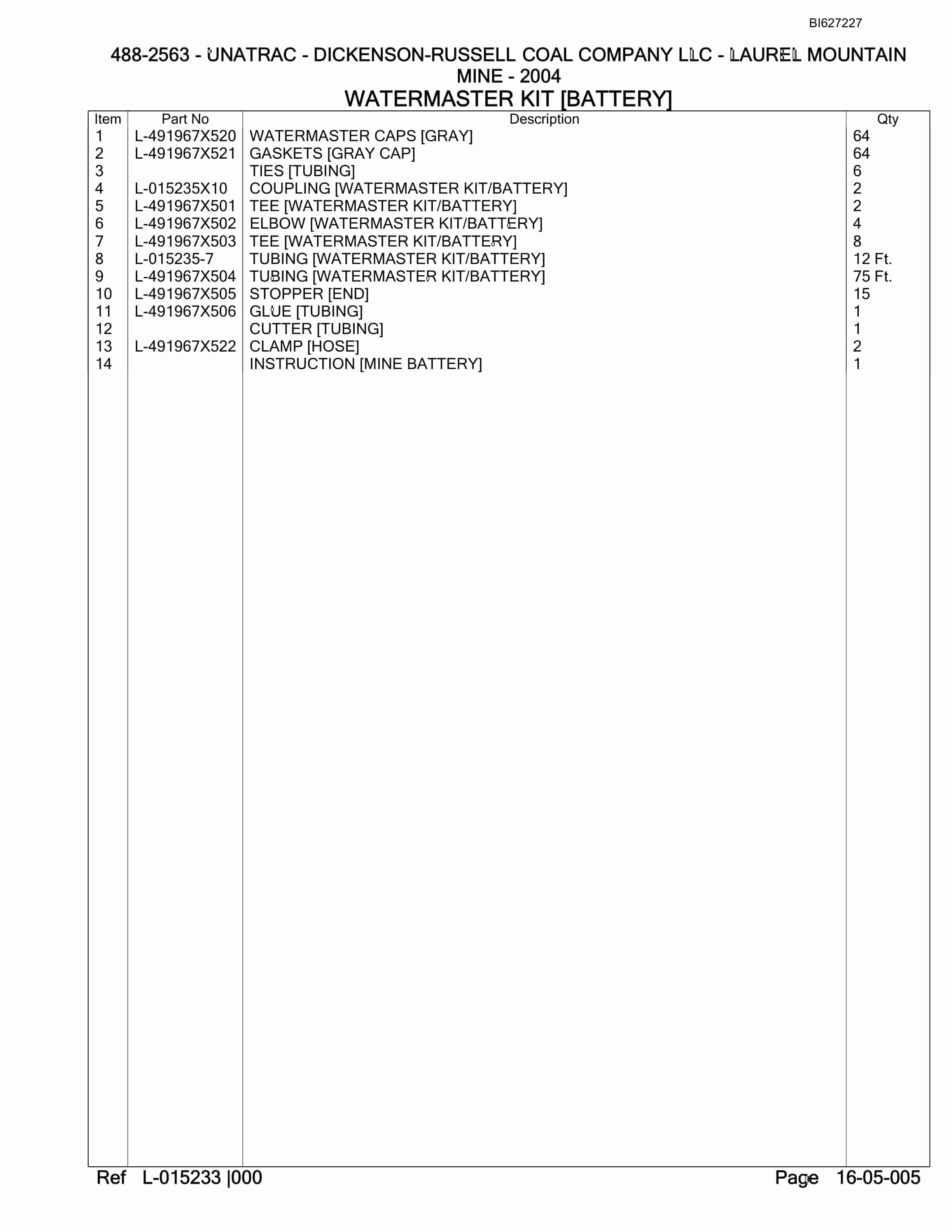 Bucyrus 488-2563 UN-A-TRAC Parts Catalog BI627227-5