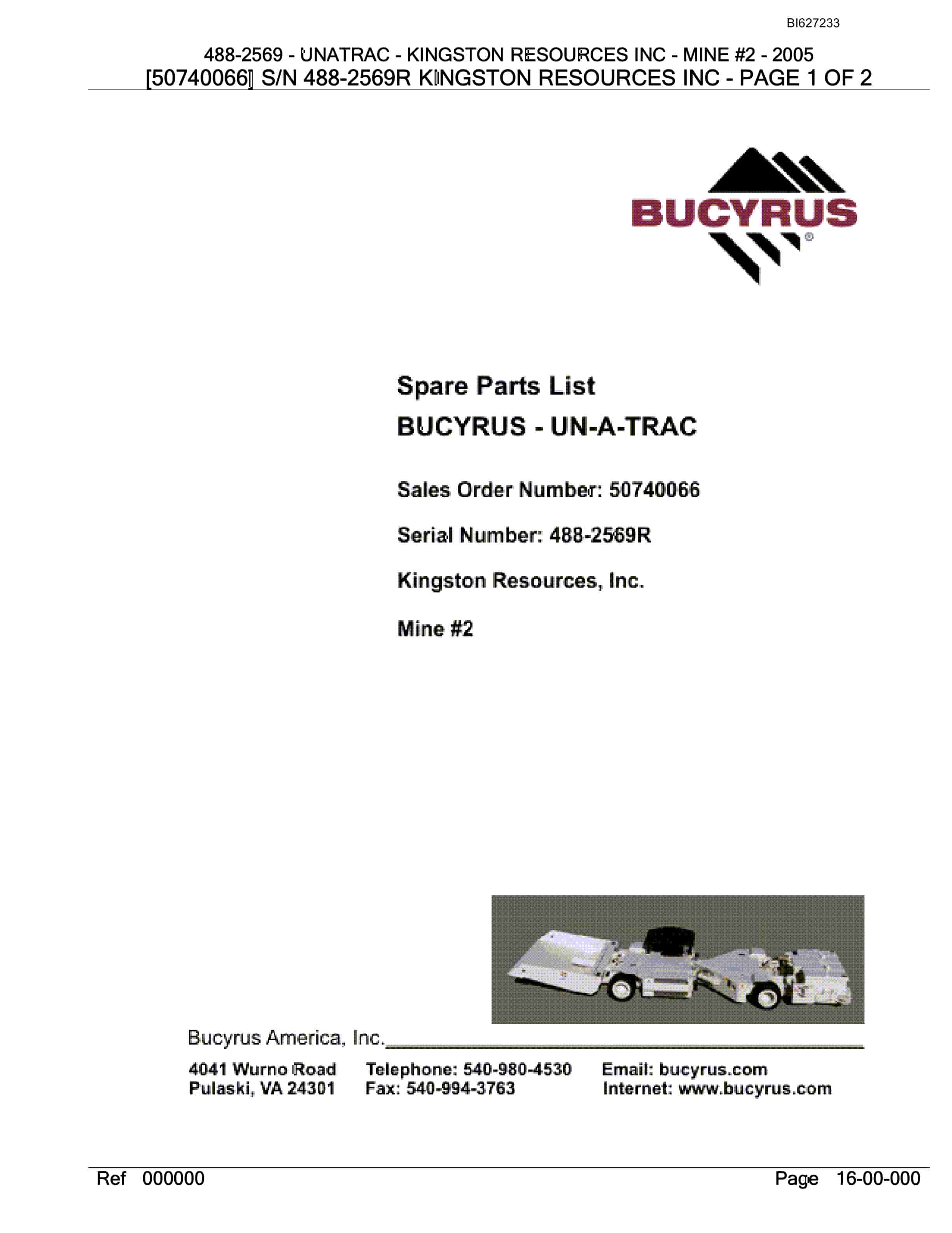 Bucyrus 488-2569R UN-A-TRAC Spare Parts List BI627233