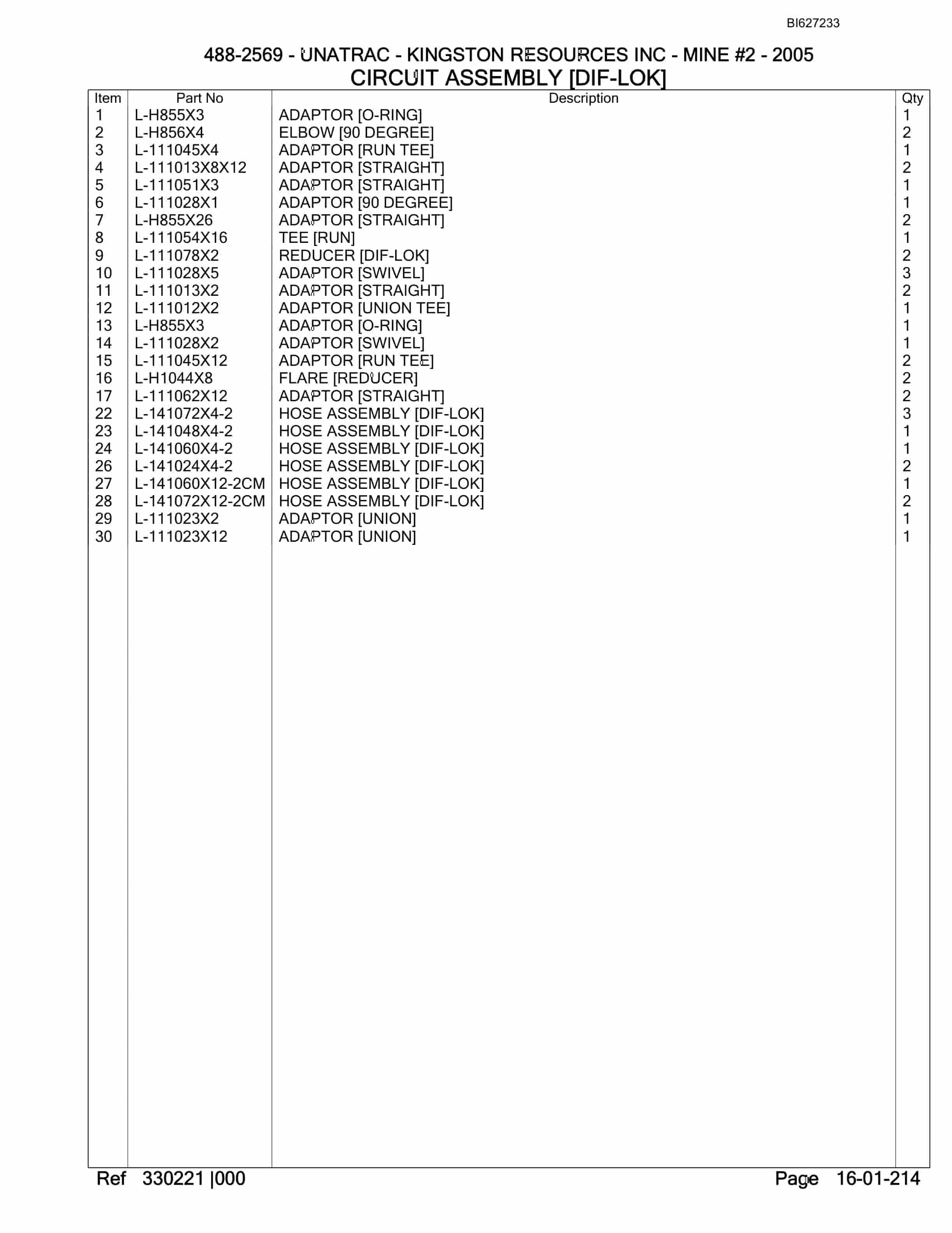 Bucyrus 488-2569R UN-A-TRAC Spare Parts List BI627233-4