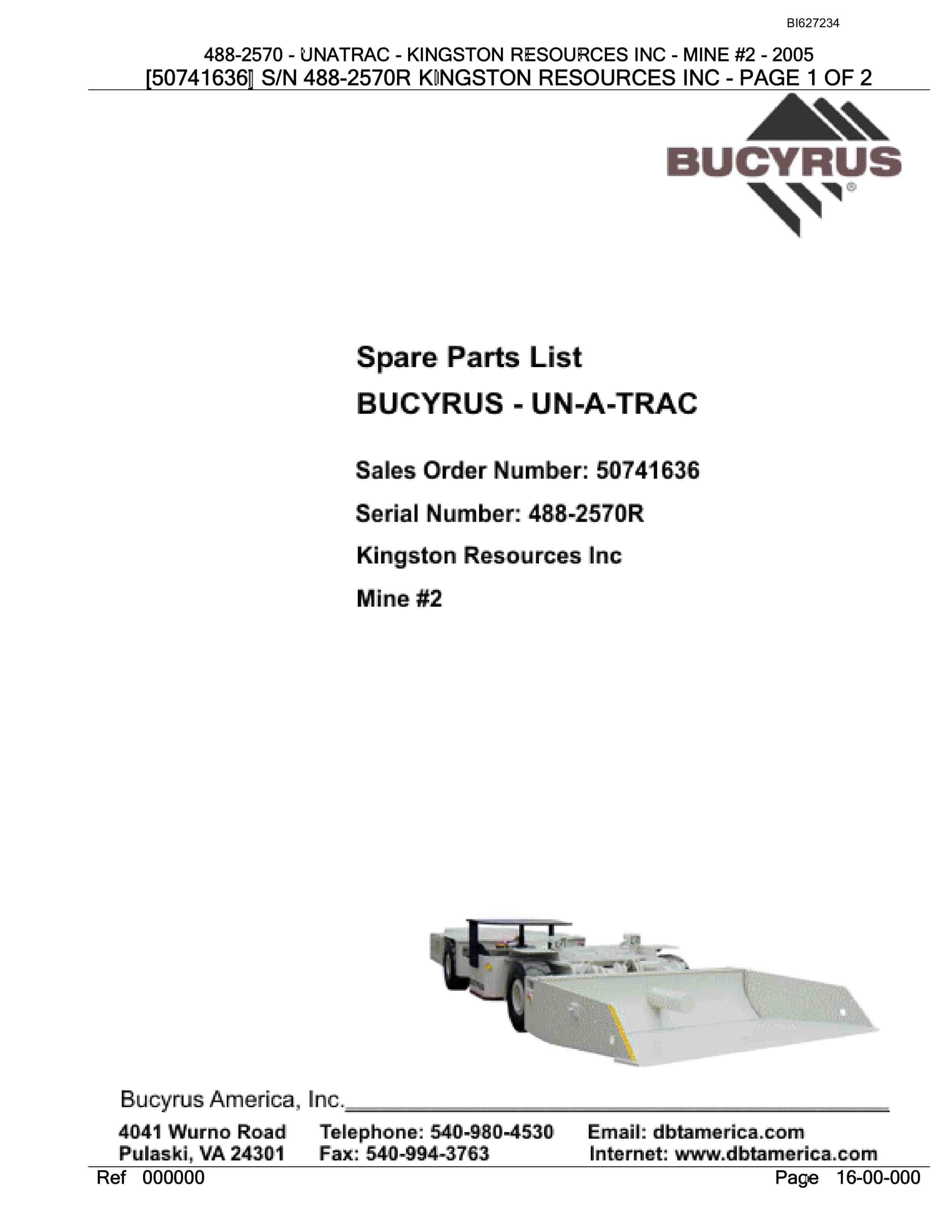 Bucyrus 488-2570R UN-A-TRAC Spare Parts List BI627234
