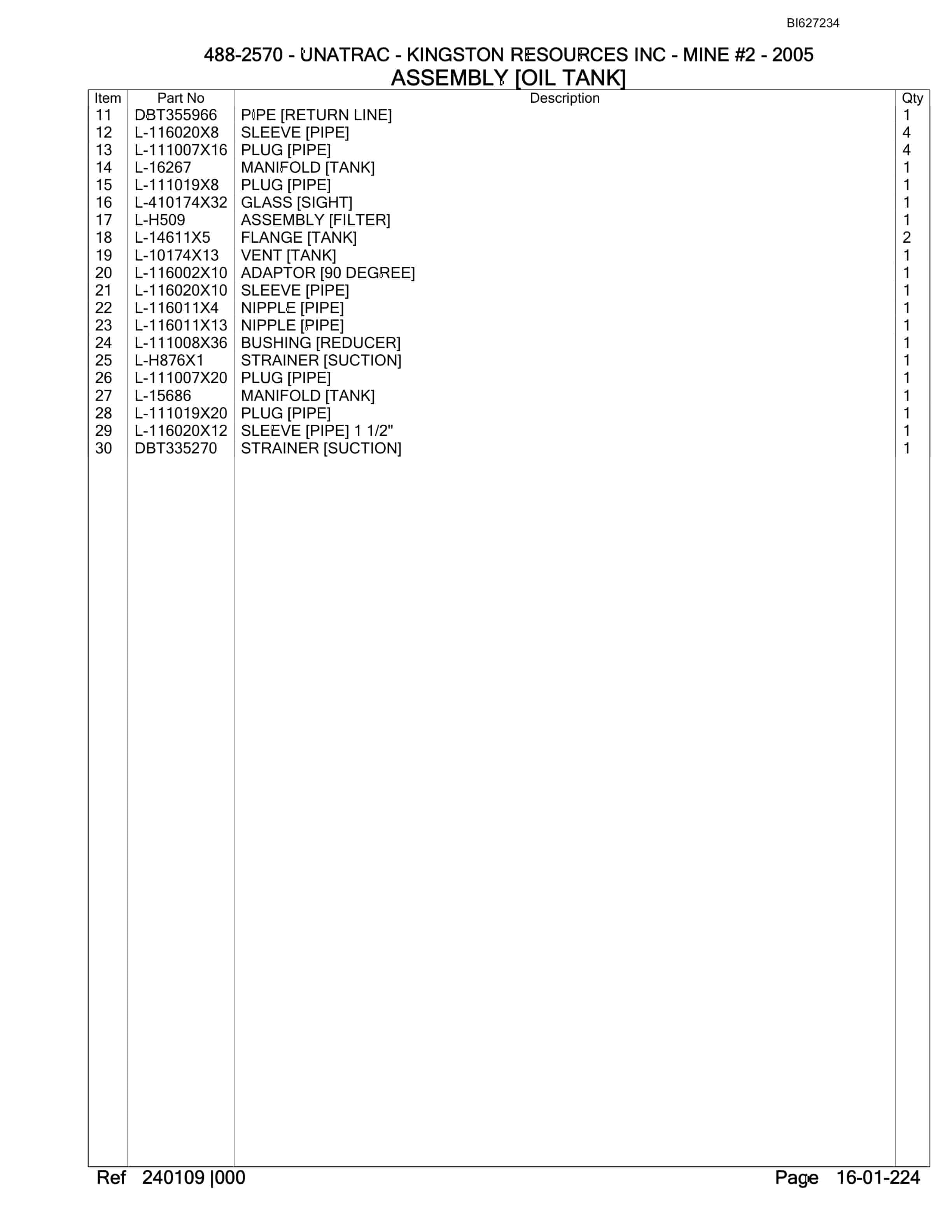 Bucyrus 488-2570R UN-A-TRAC Spare Parts List BI627234-4