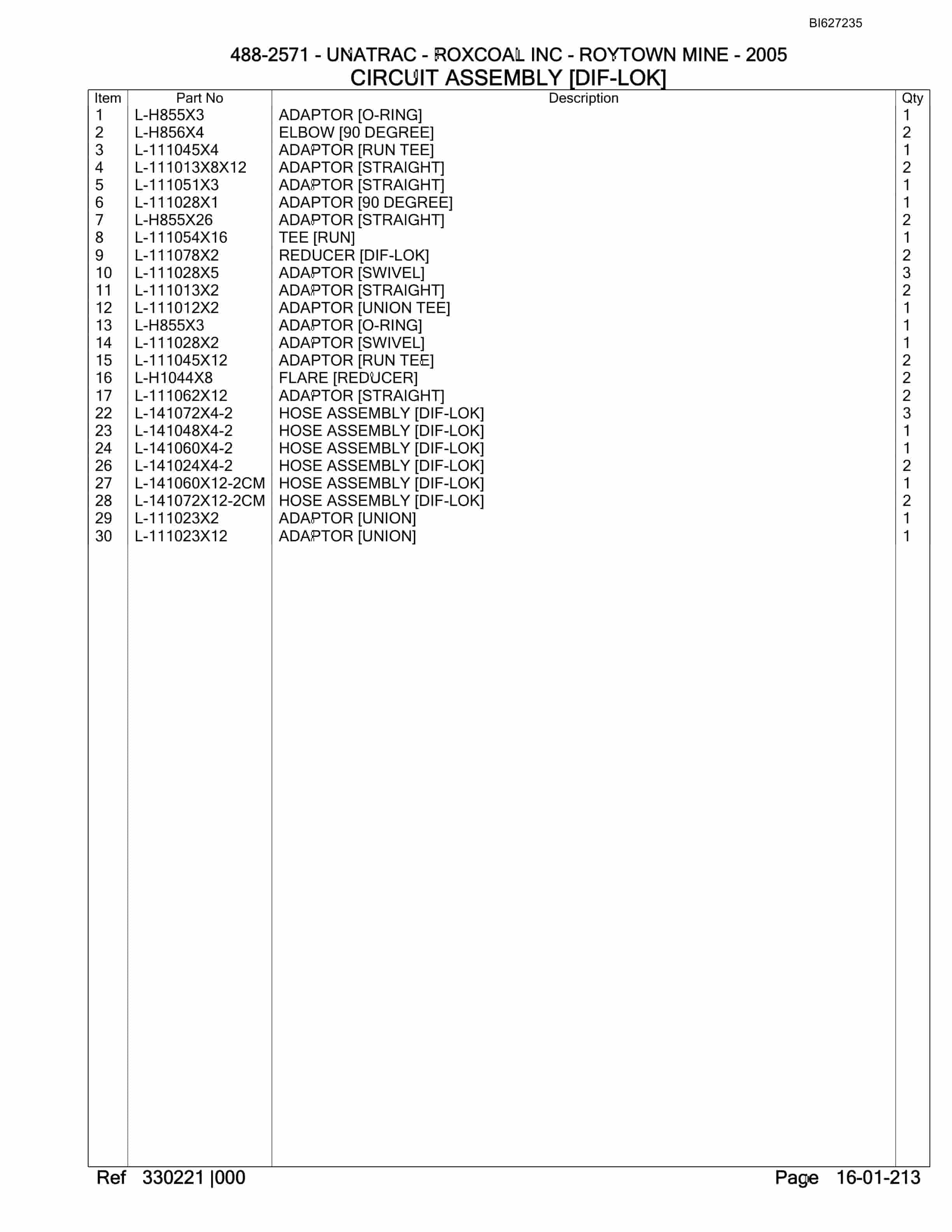 Bucyrus 488-2571 UN-A-TRAC Parts Catalog BI627235-4