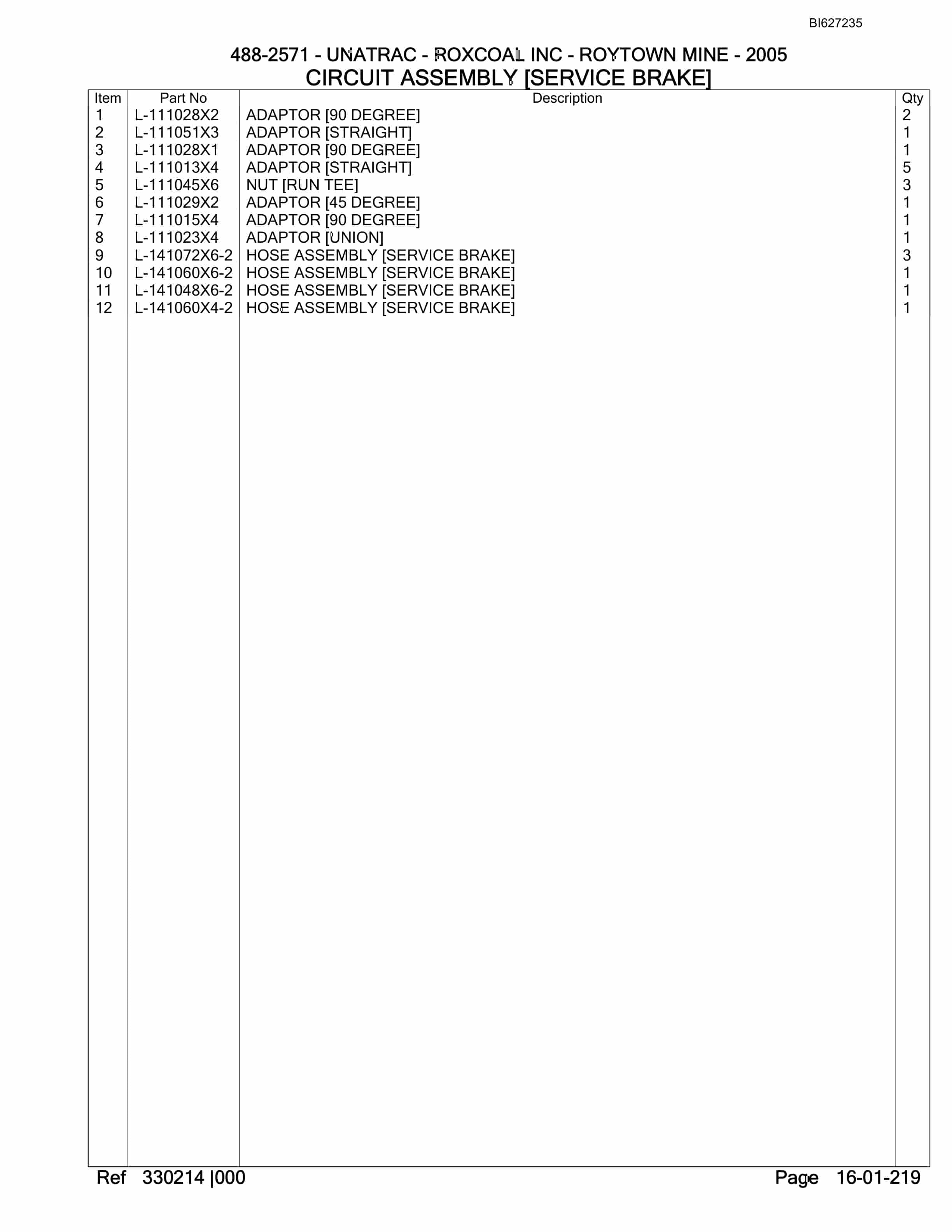 Bucyrus 488-2571 UN-A-TRAC Parts Catalog BI627235-5