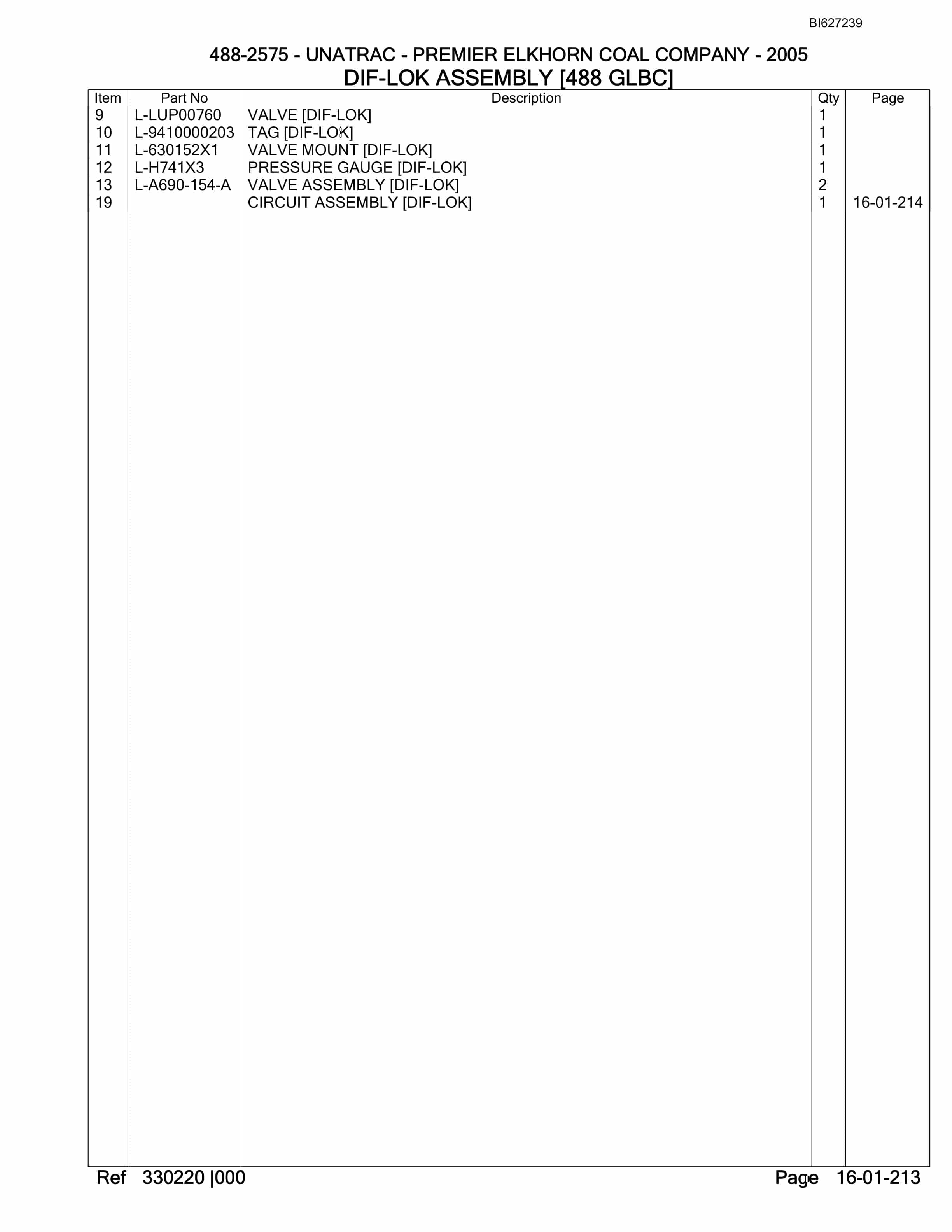 Bucyrus 488-2575 UN-A-TRAC Parts Catalog BI627239-4