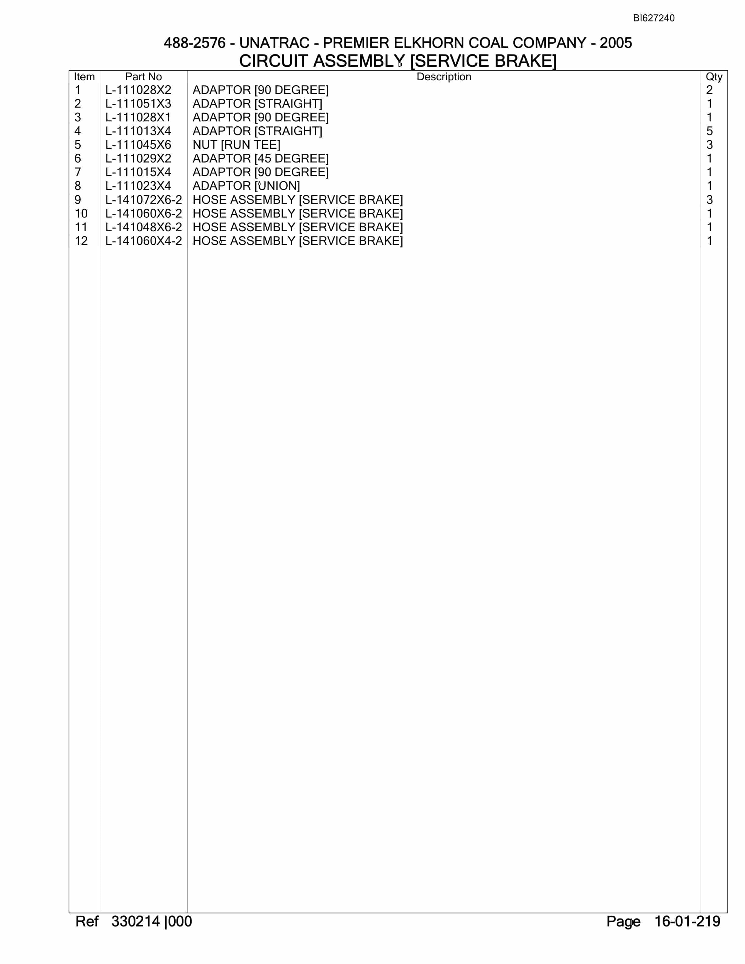 Bucyrus 488-2576 UN-A-TRAC Parts Catalog BI627240-5