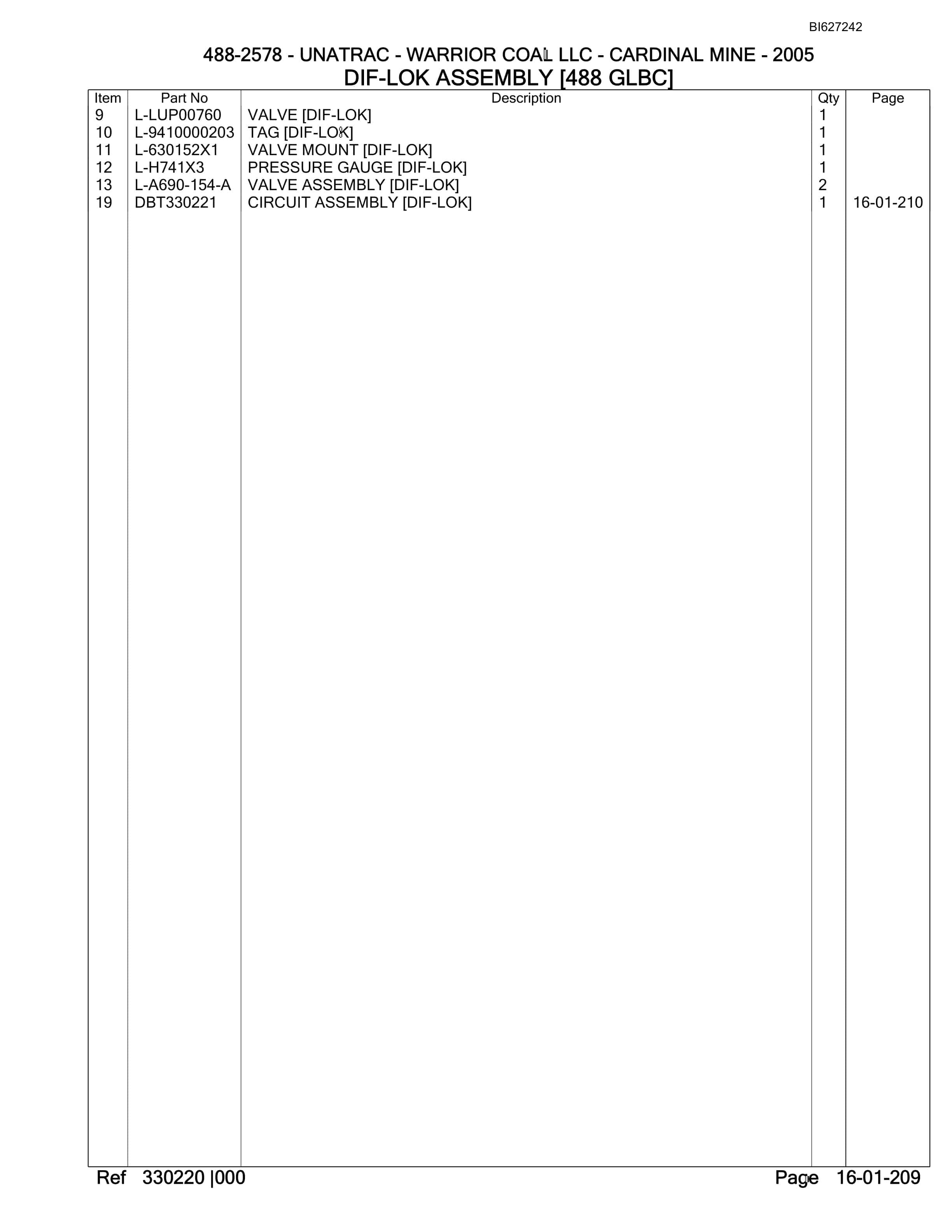 Bucyrus 488-2578 UN-A-TRAC Parts Catalog BI627242-5